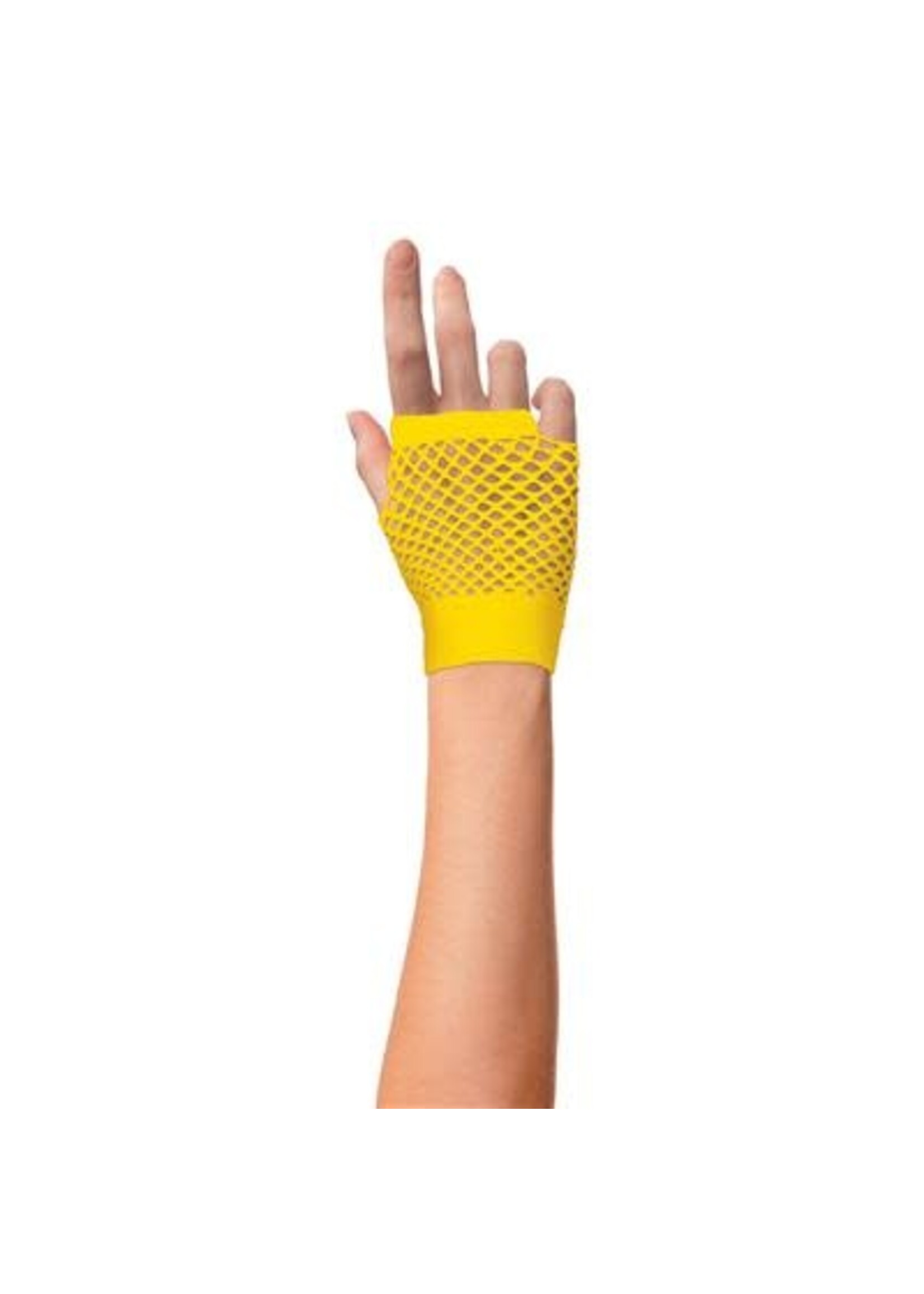 Feestkleding Breda Net handschoenen kort neon geel