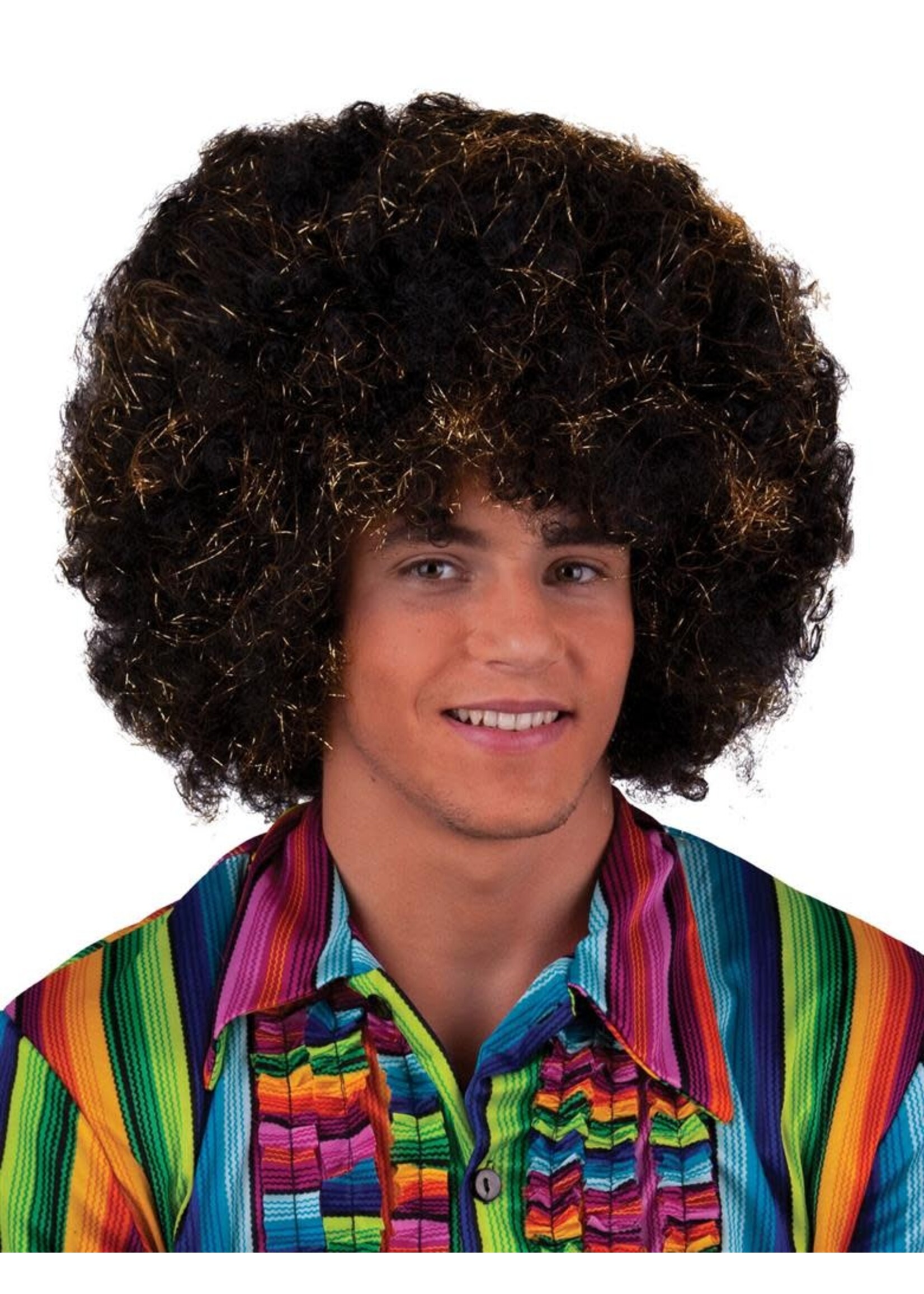 Feestkleding Breda Pruik maxi afro zwart/goud