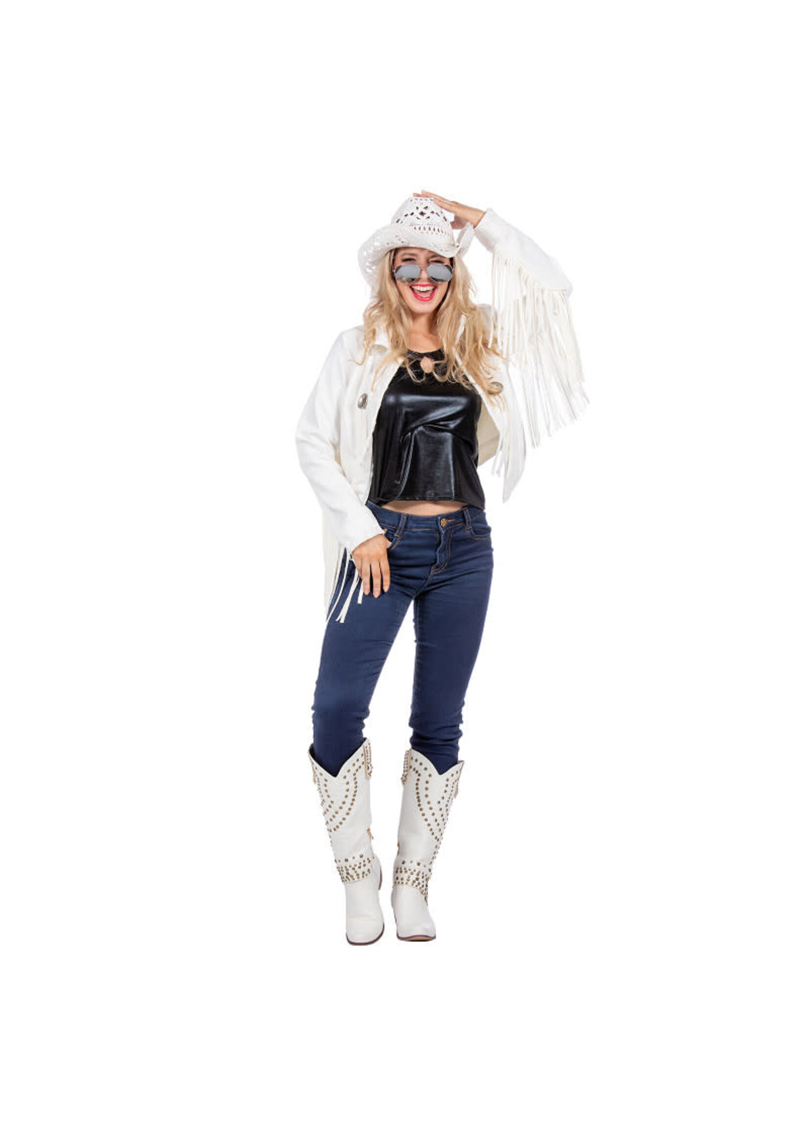 Feestkleding Breda Jasje im.leer franjes wit