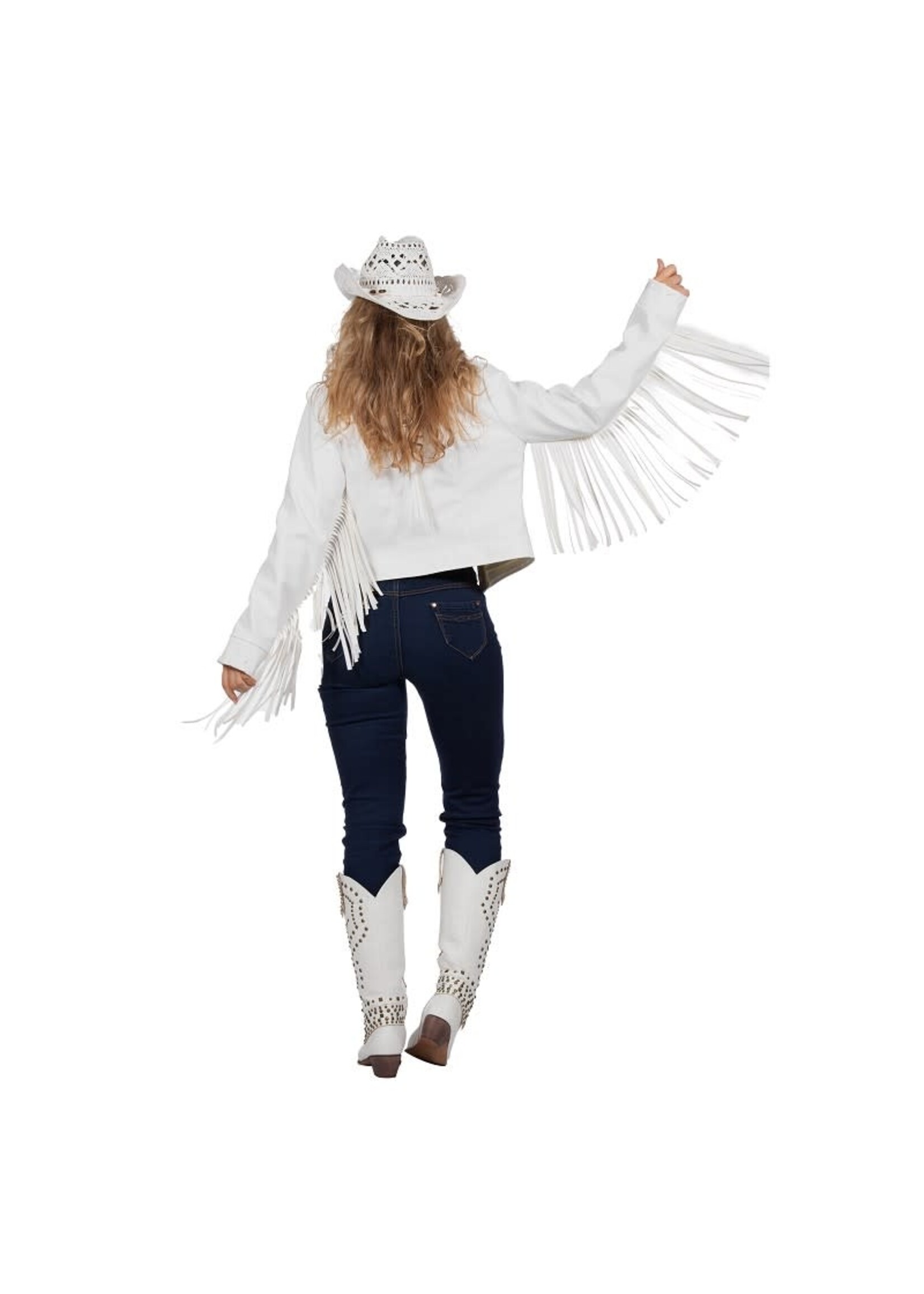 Feestkleding Breda Jasje im.leer franjes wit
