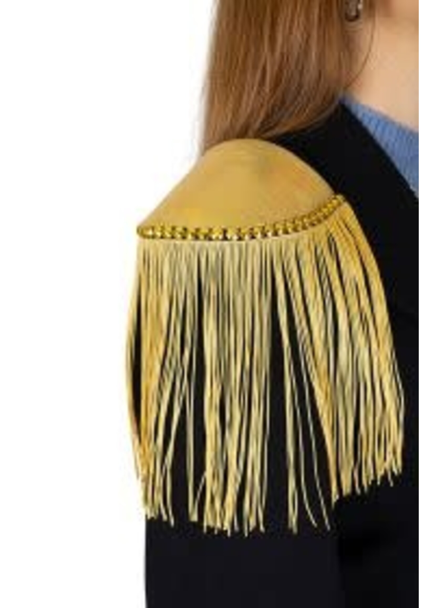 Feestkleding Breda Epaulet glanzend goud met franje