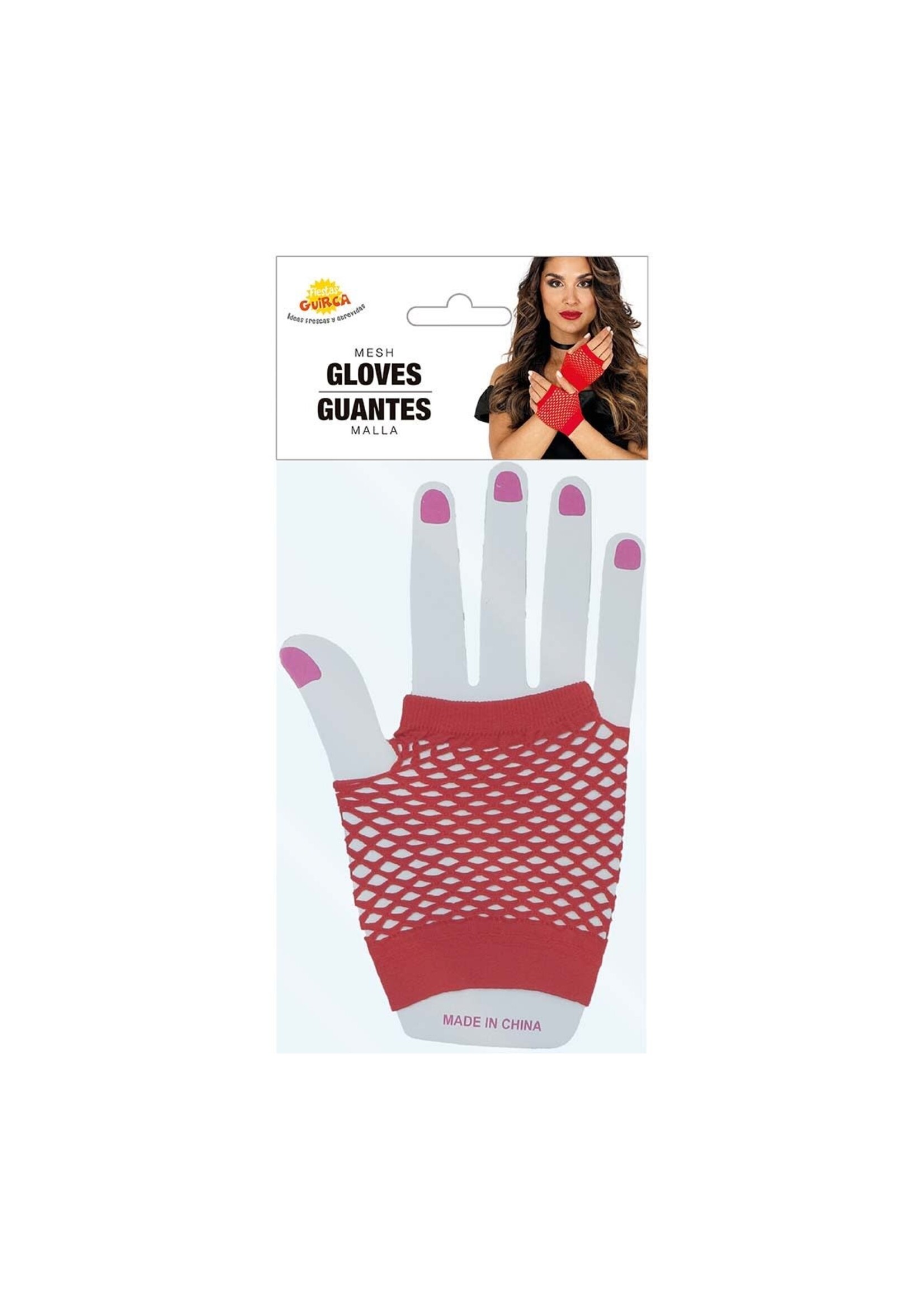 Feestkleding Breda Net handschoenen rood