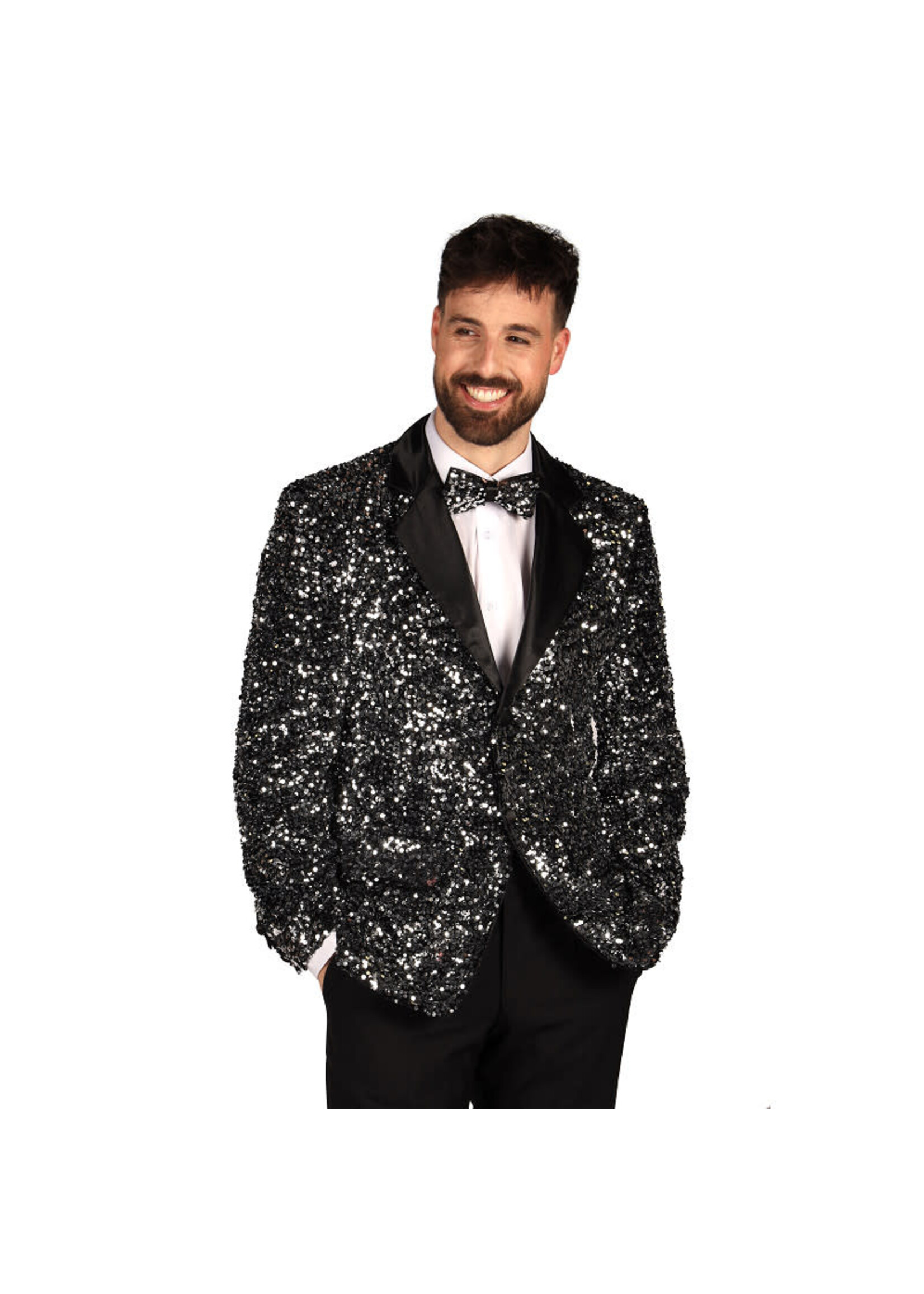 Feestkleding Breda Heren pailletten colbert "Showstar" Zilver-Zwart