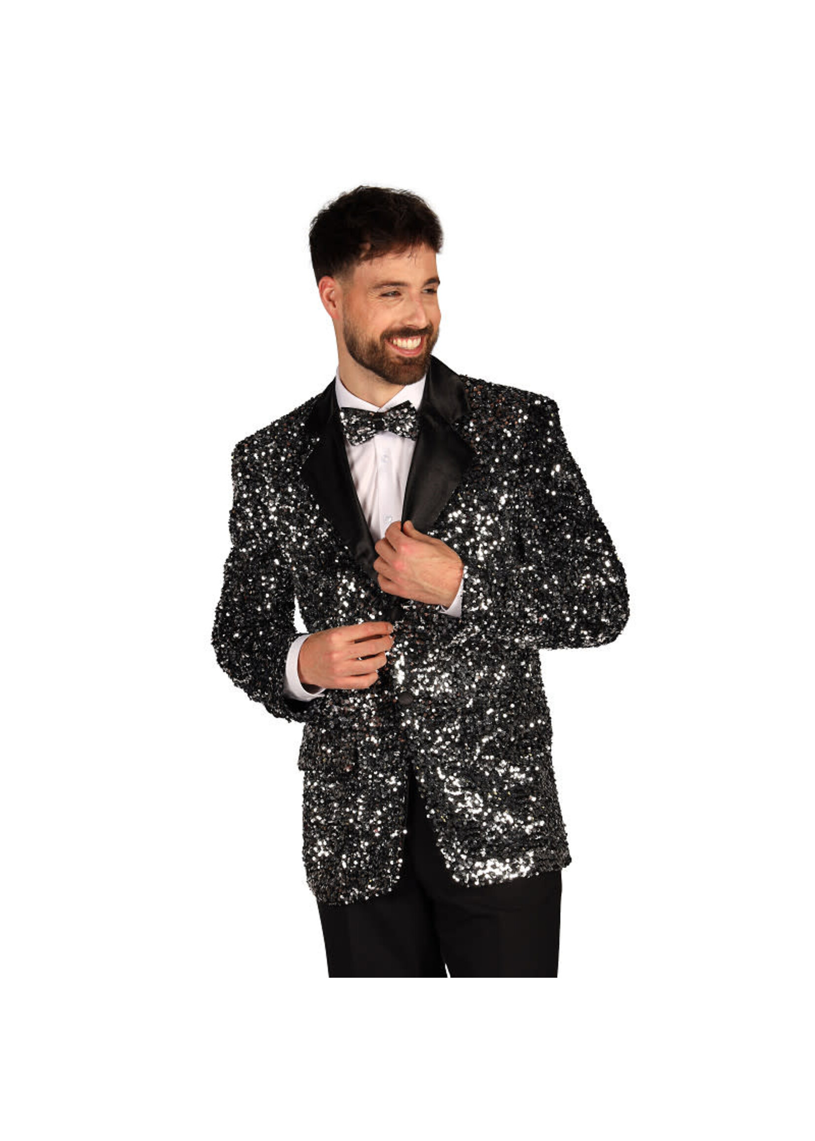 Feestkleding Breda Heren pailletten colbert "Showstar" Zilver-Zwart