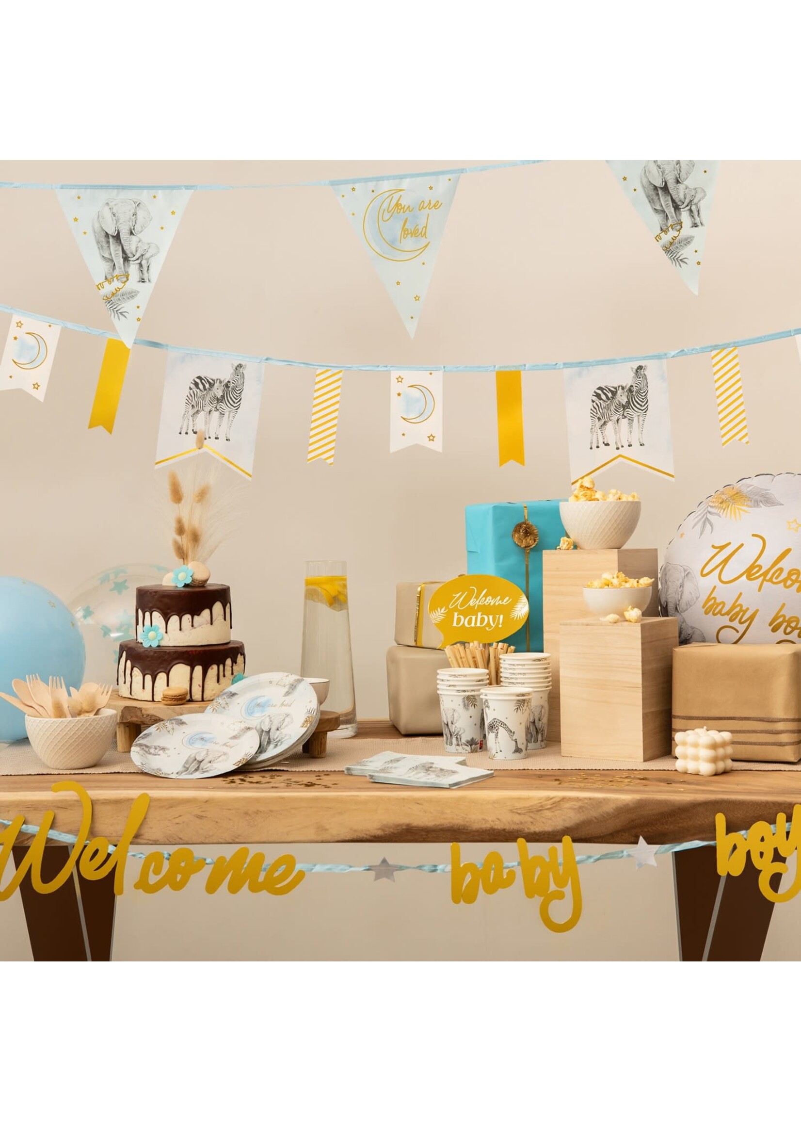 Feestkleding Breda Vlaggenlijn baby safari blue ’You are loved’