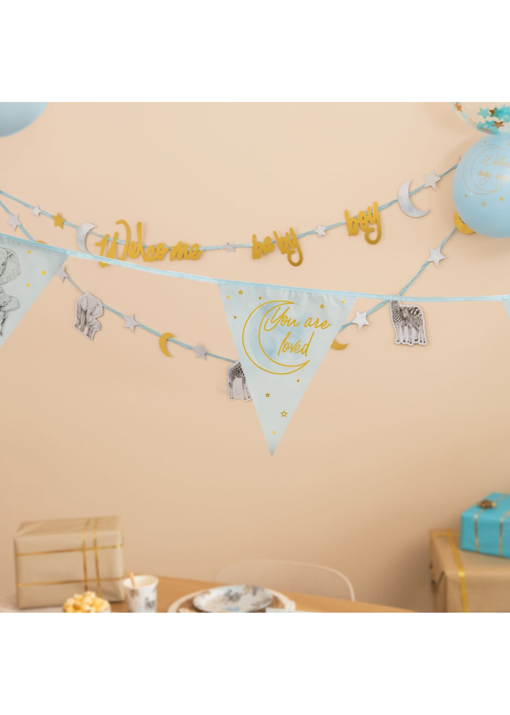 Feestkleding Breda Vlaggenlijn baby safari blue ’You are loved’