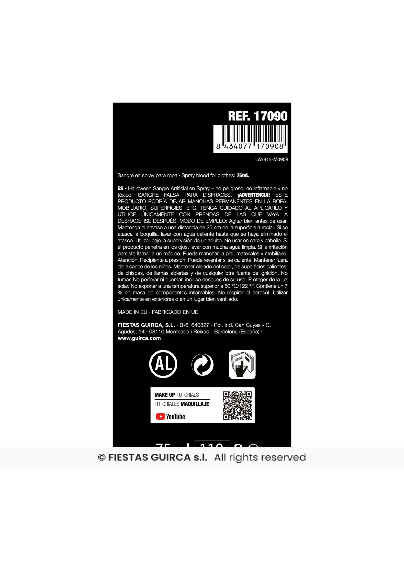 Fiestas Guirca Bloed spray voor kleding 75ml