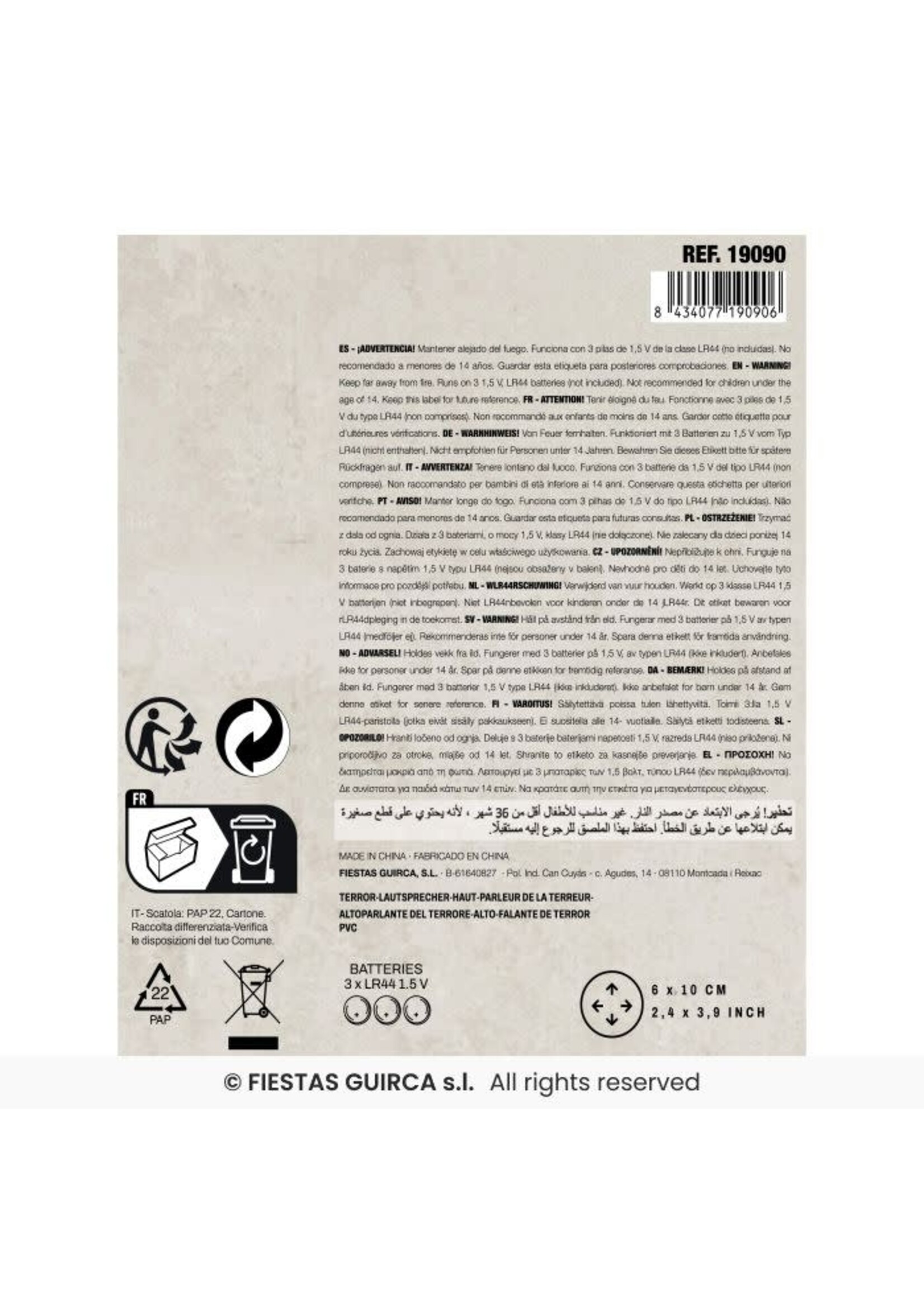 Fiestas Guirca Speakertje met enge geluiden 10 cm