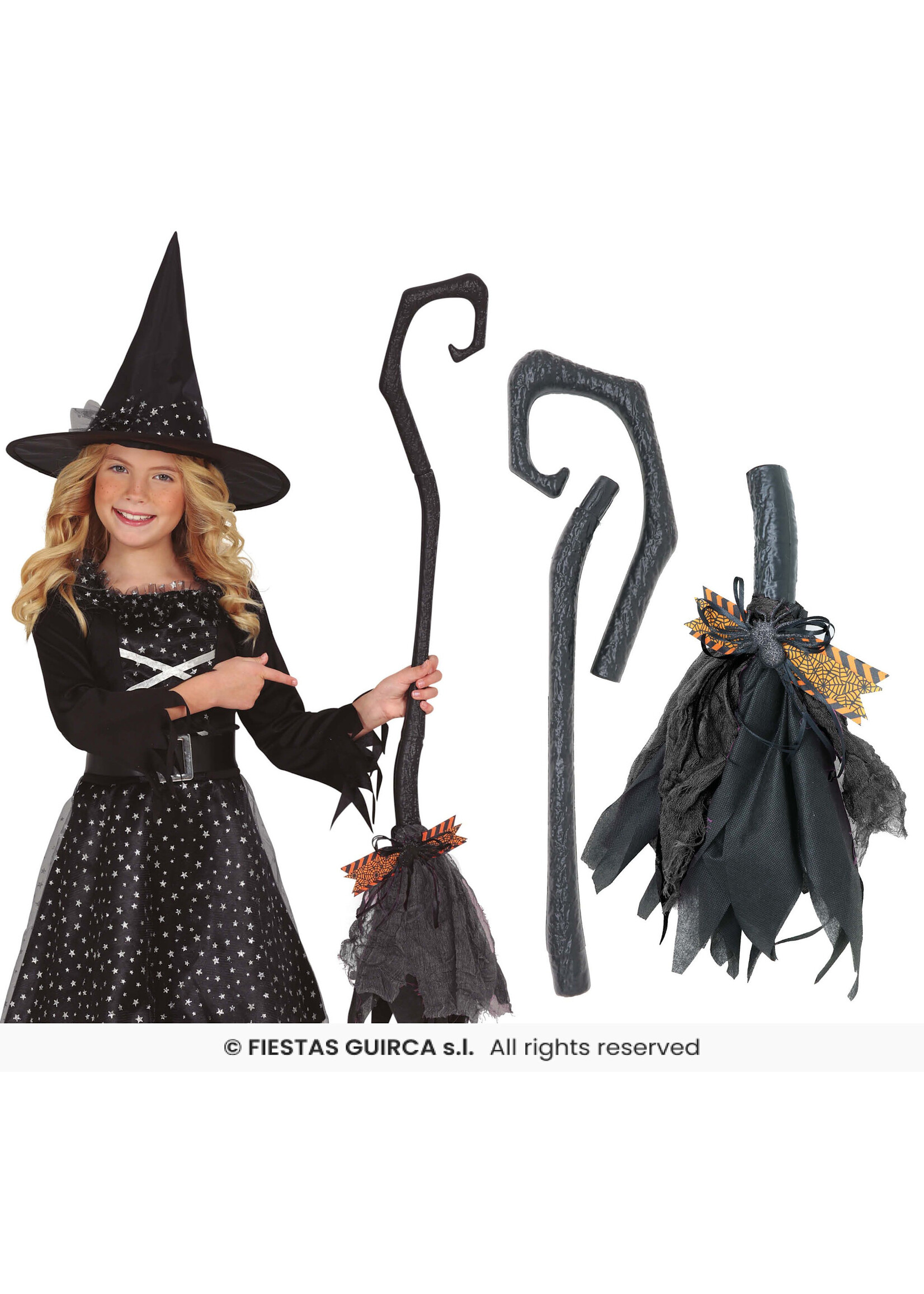 Fiestas Guirca Heksenbezem met krul 90 cm