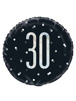 Haza-Witbaard Folieballon glitz black&silver 30 jaar (Ø45cm)
