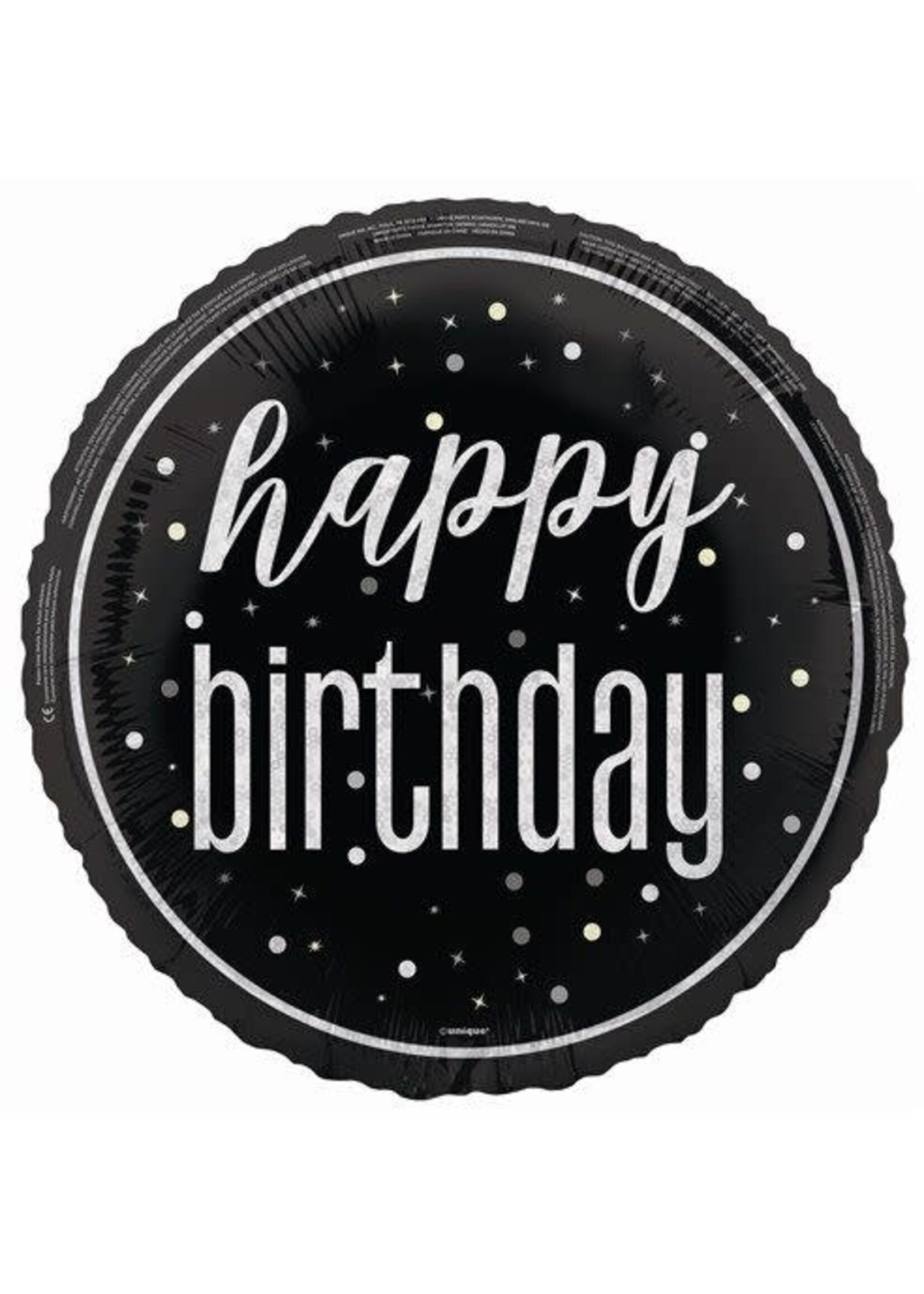 Haza-Witbaard Folieballon glitz black&silver Happy Birthday