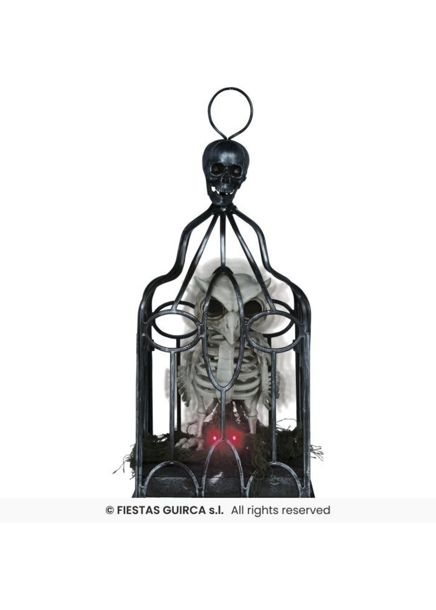 Fiestas Guirca Skelet uil in kooi met licht, geluid en beweging