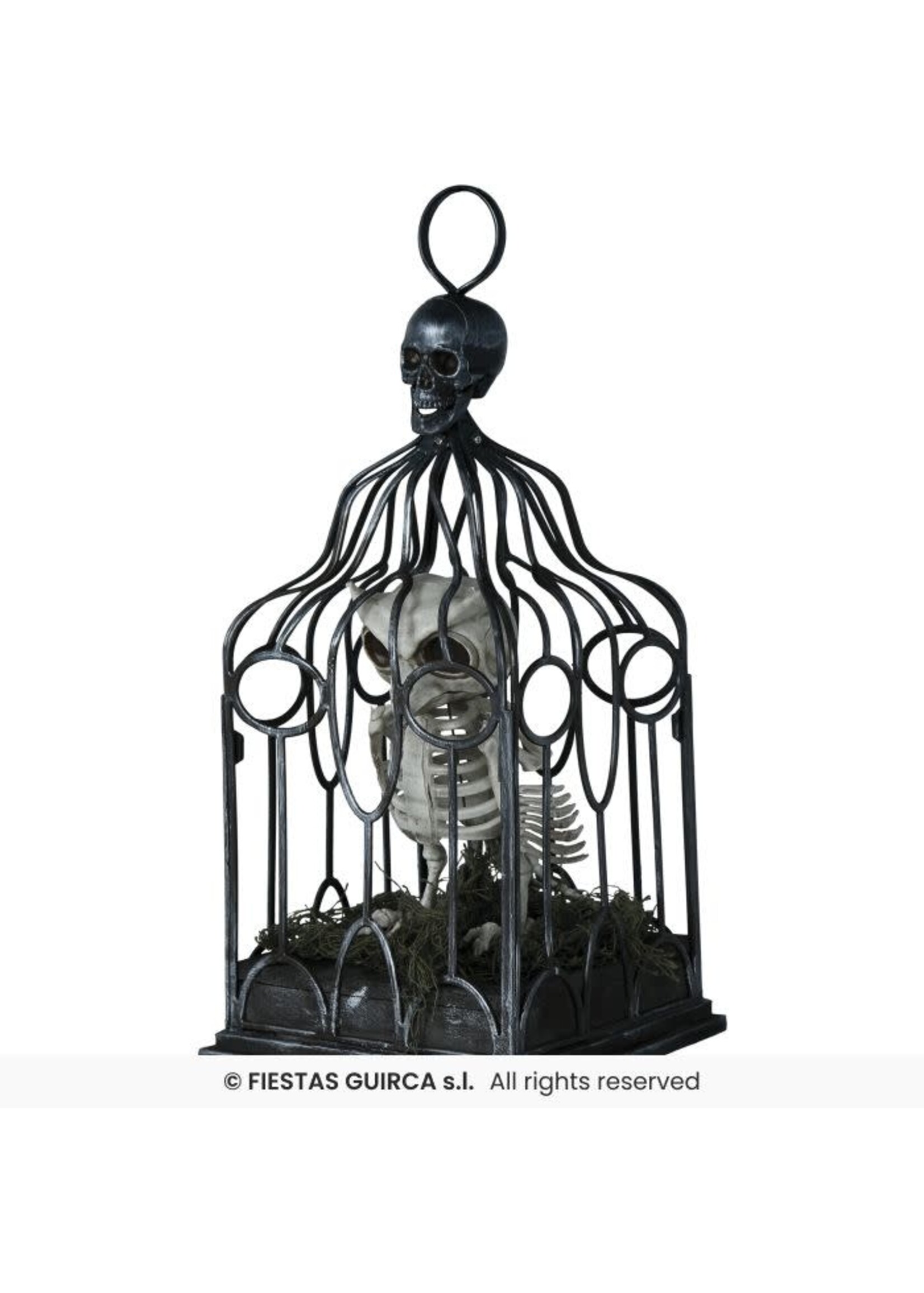 Fiestas Guirca Skelet uil in kooi met licht, geluid en beweging