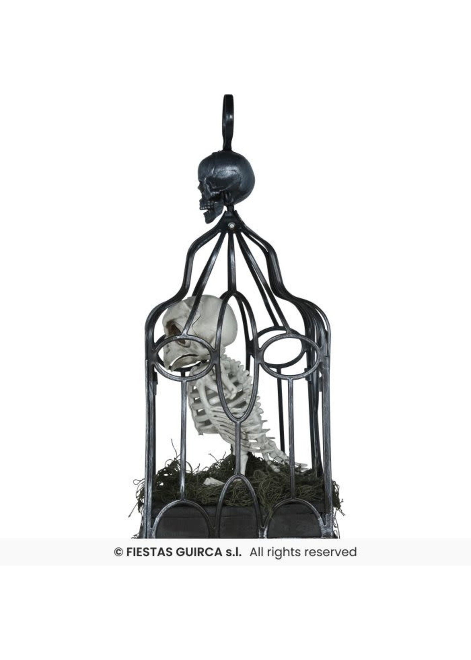 Fiestas Guirca Skelet uil in kooi met licht, geluid en beweging