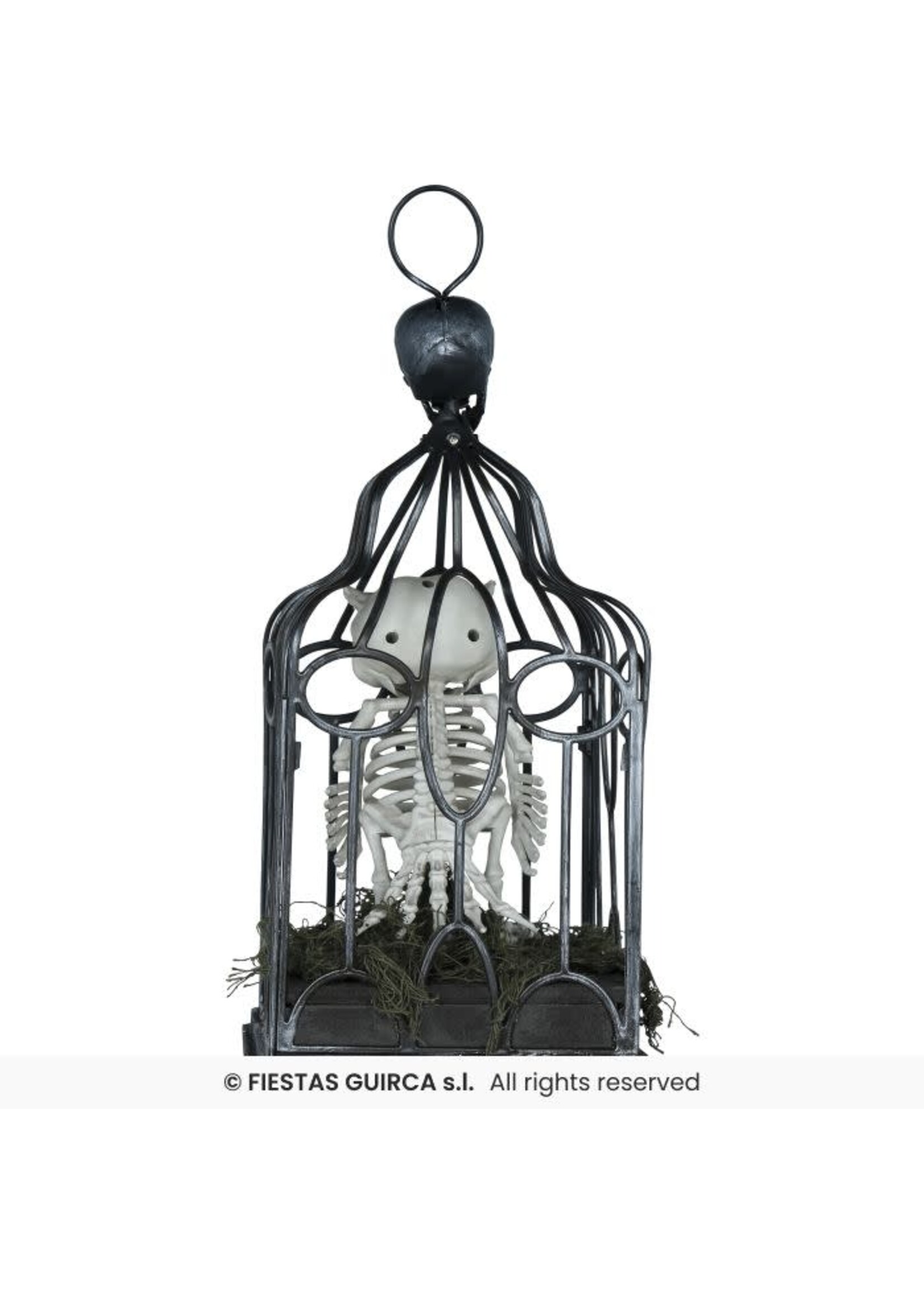 Fiestas Guirca Skelet uil in kooi met licht, geluid en beweging
