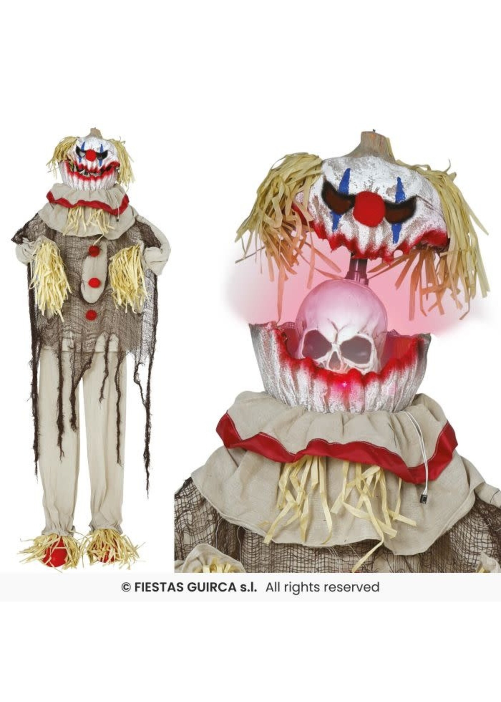 Fiestas Guirca Vogelverschrikker clown licht geluid en beweging