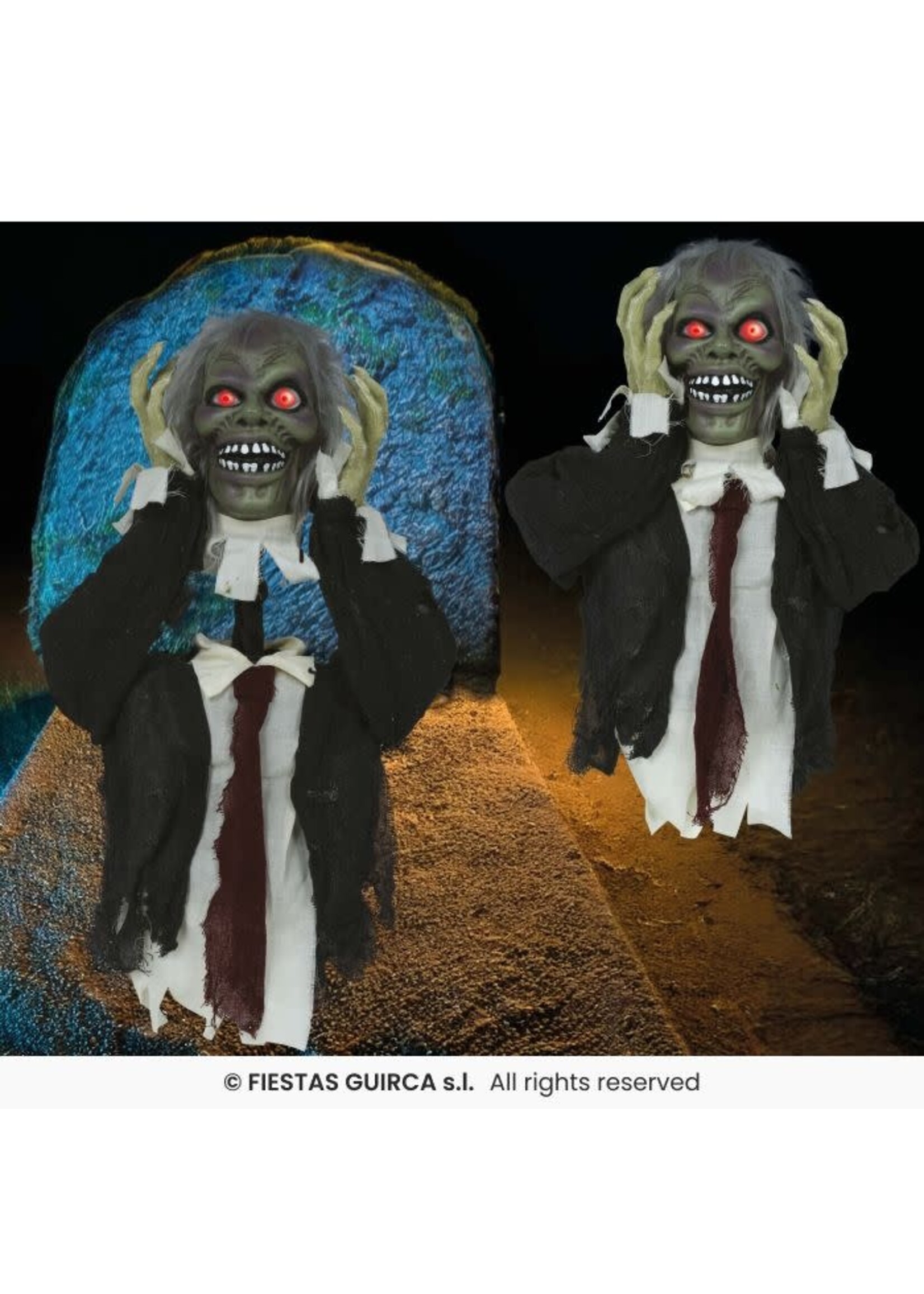 Fiestas Guirca Zombie buste licht geluid en beweging 55 cm