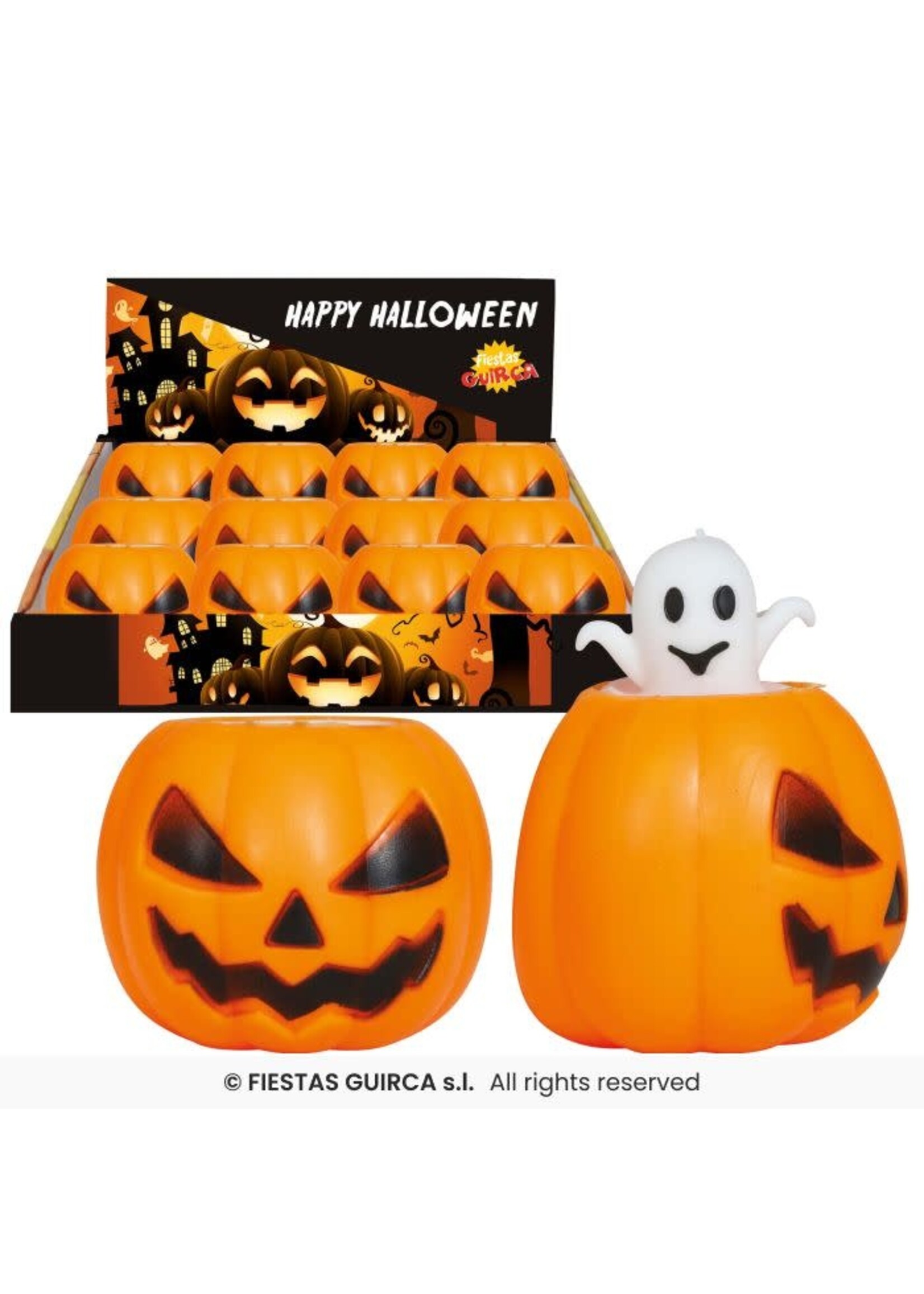 Fiestas Guirca Rubberen pompoen met spook 5 cm