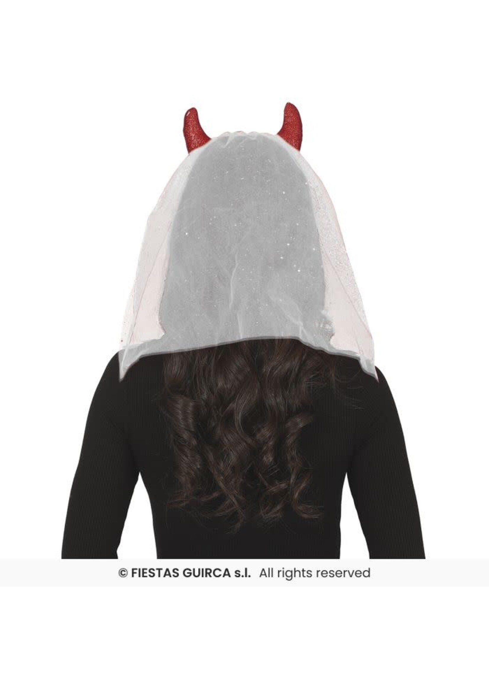 Fiestas Guirca Rode duivel diadeem met witte sluier