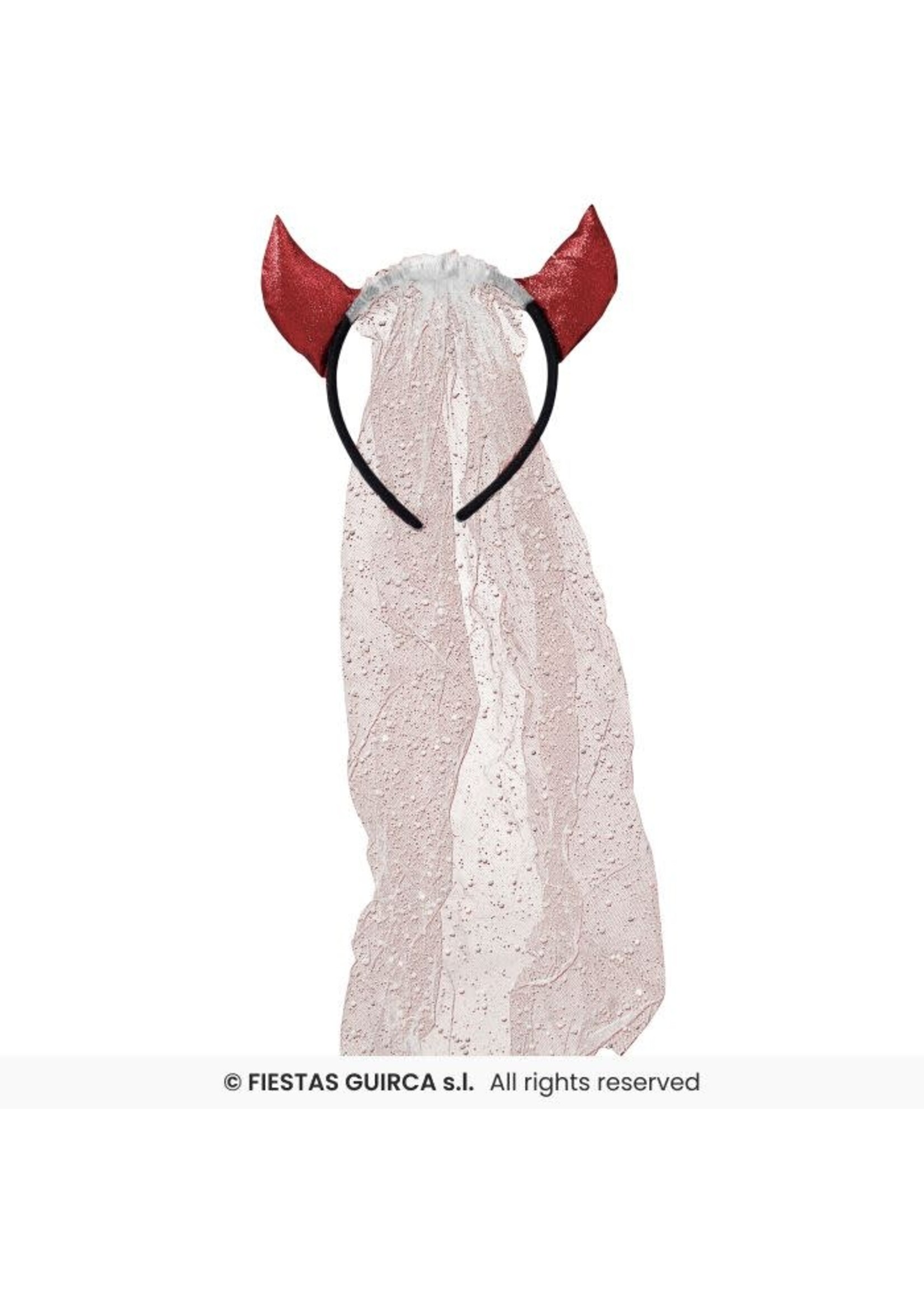 Fiestas Guirca Rode duivel diadeem met witte sluier