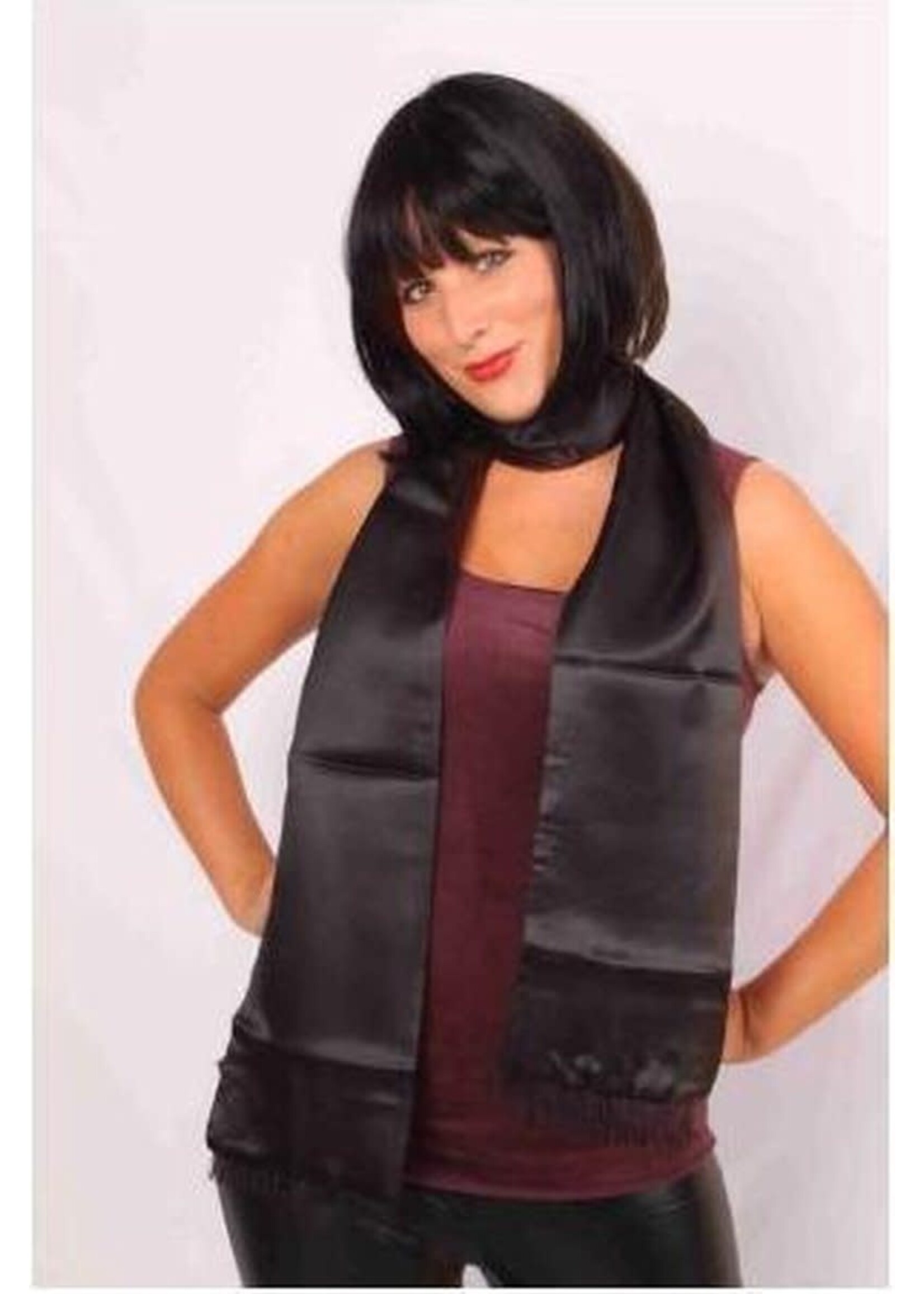 Feestkleding Breda Sjaal satijn zwart 180cm