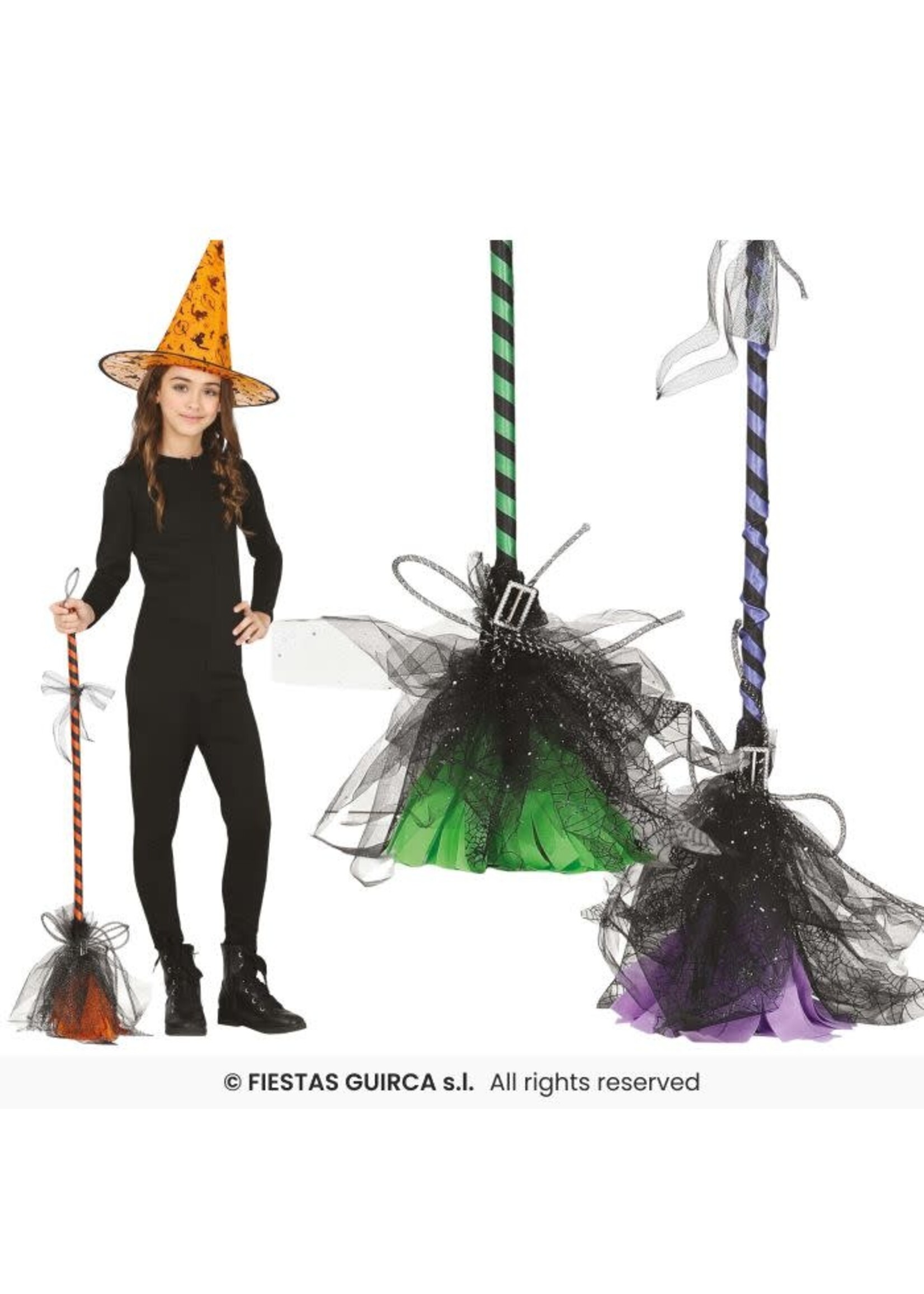 Fiestas Guirca Heksenbezem 95 cm assorti kleuren