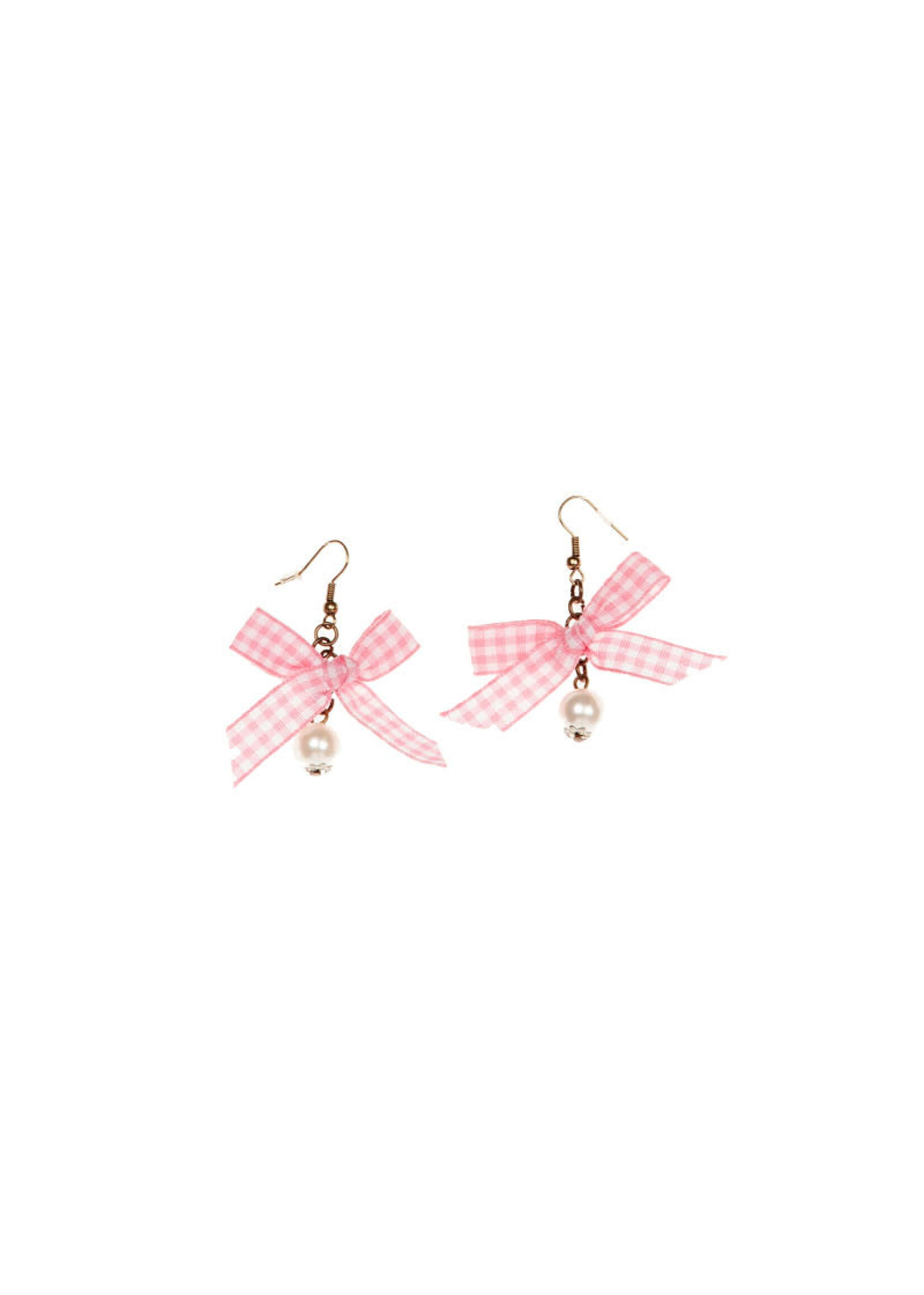 Wilbers & Wilbers Oorbellen Dirndl parel met geruit strikje roze