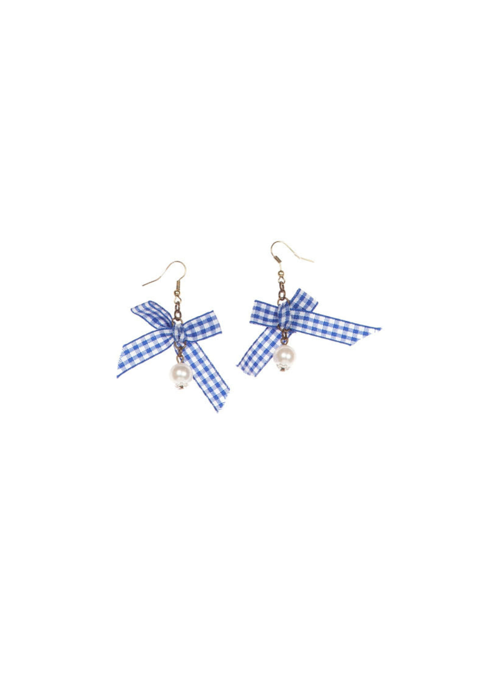 Wilbers & Wilbers Oorbellen Dirndl parel met geruit strikje blauw