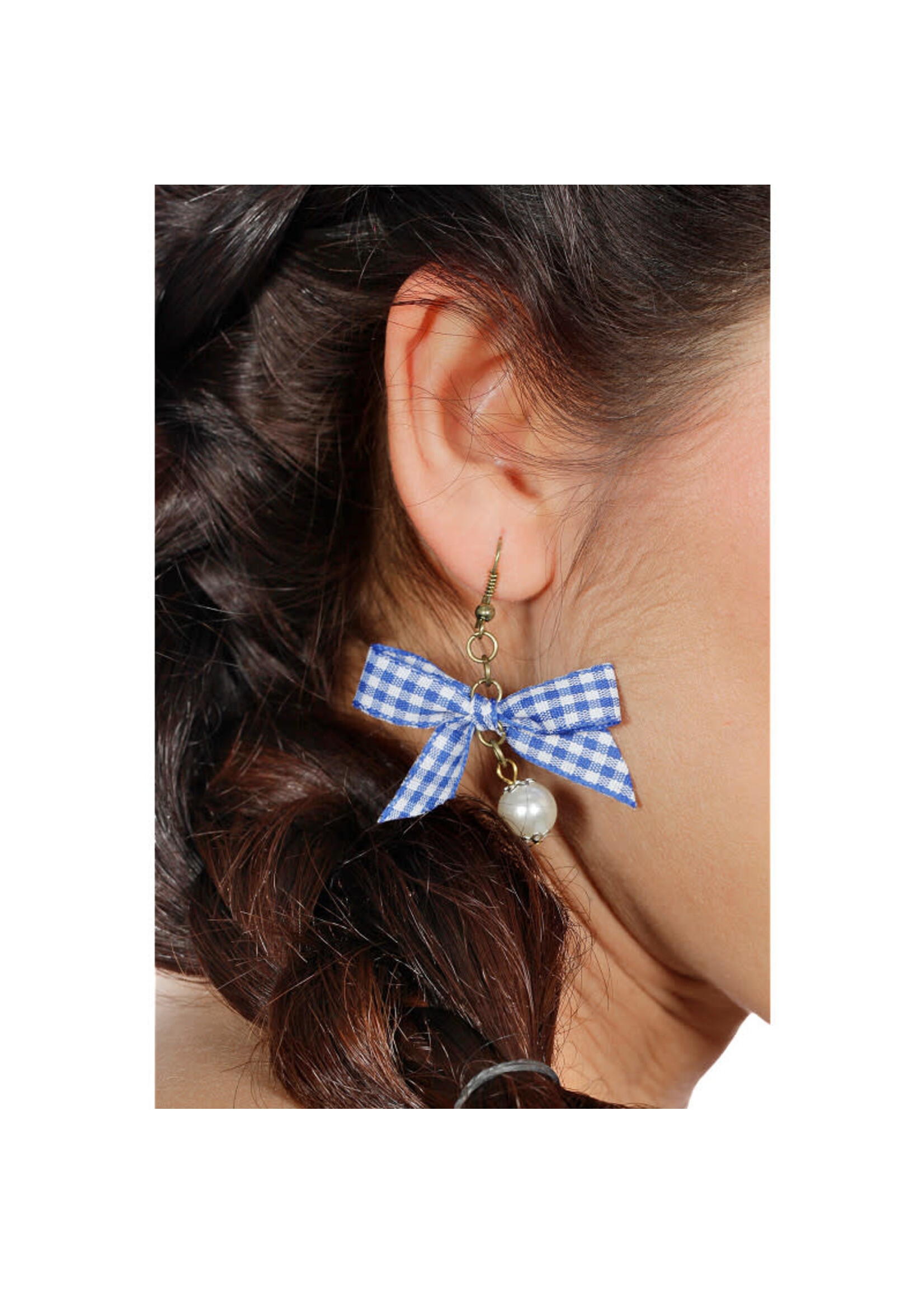 Wilbers & Wilbers Oorbellen Dirndl parel met geruit strikje blauw