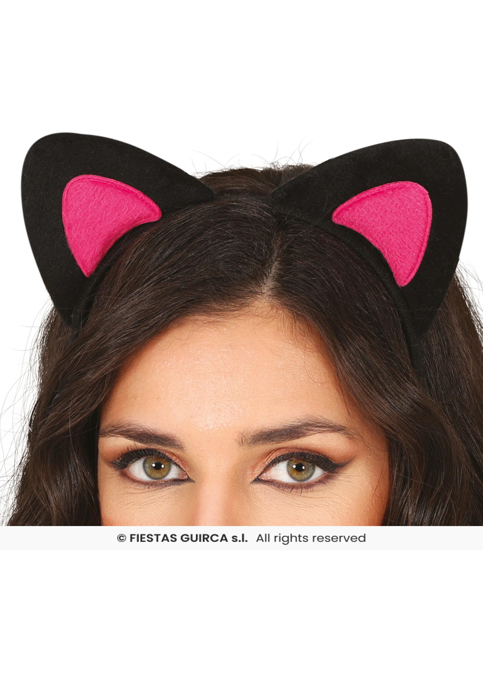 Fiestas Guirca Zwart-roze diadeem met kattenoortjes