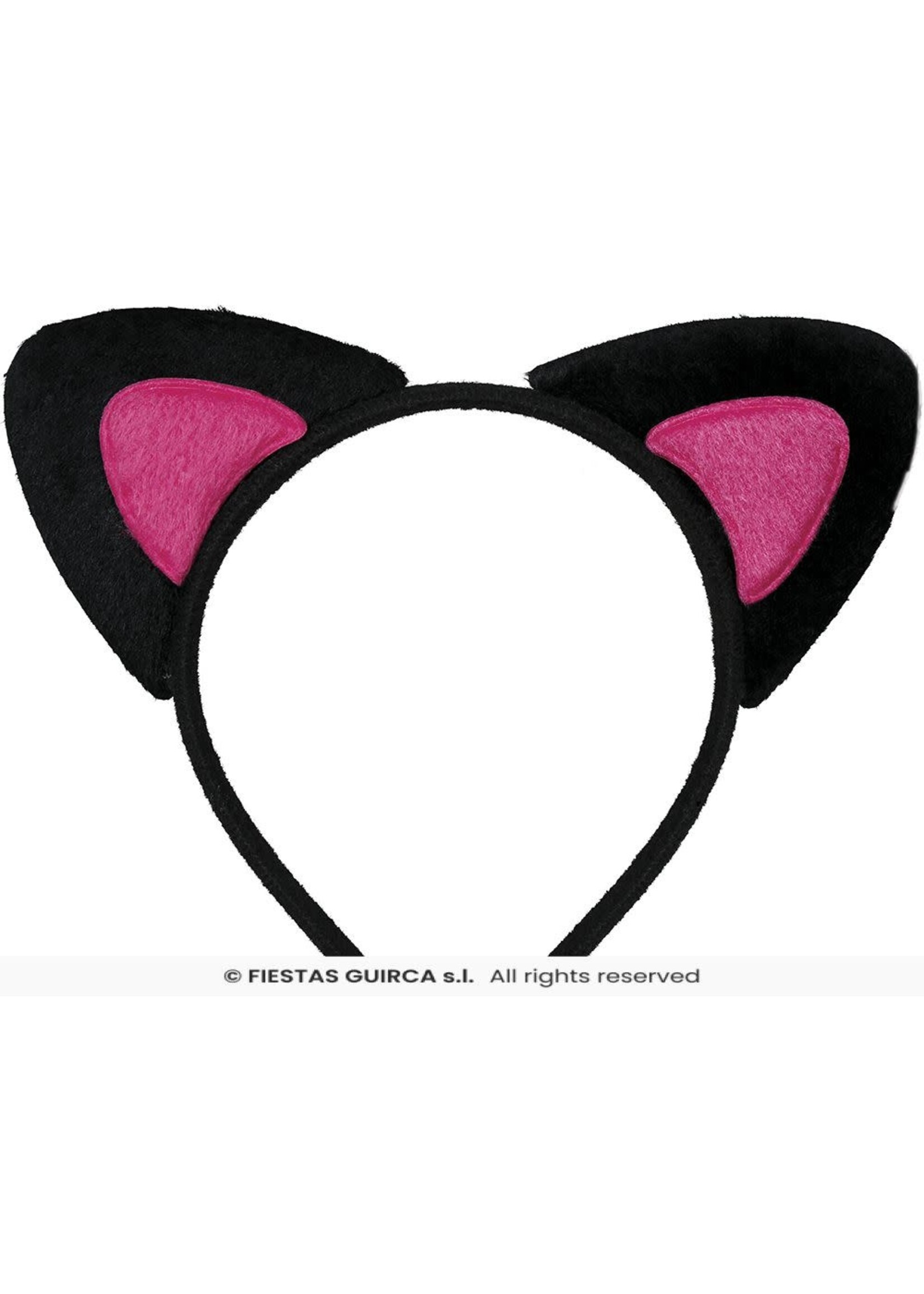 Fiestas Guirca Zwart-roze diadeem met kattenoortjes