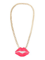 PartyXplosion Gouden ketting met Roze lippen hanger