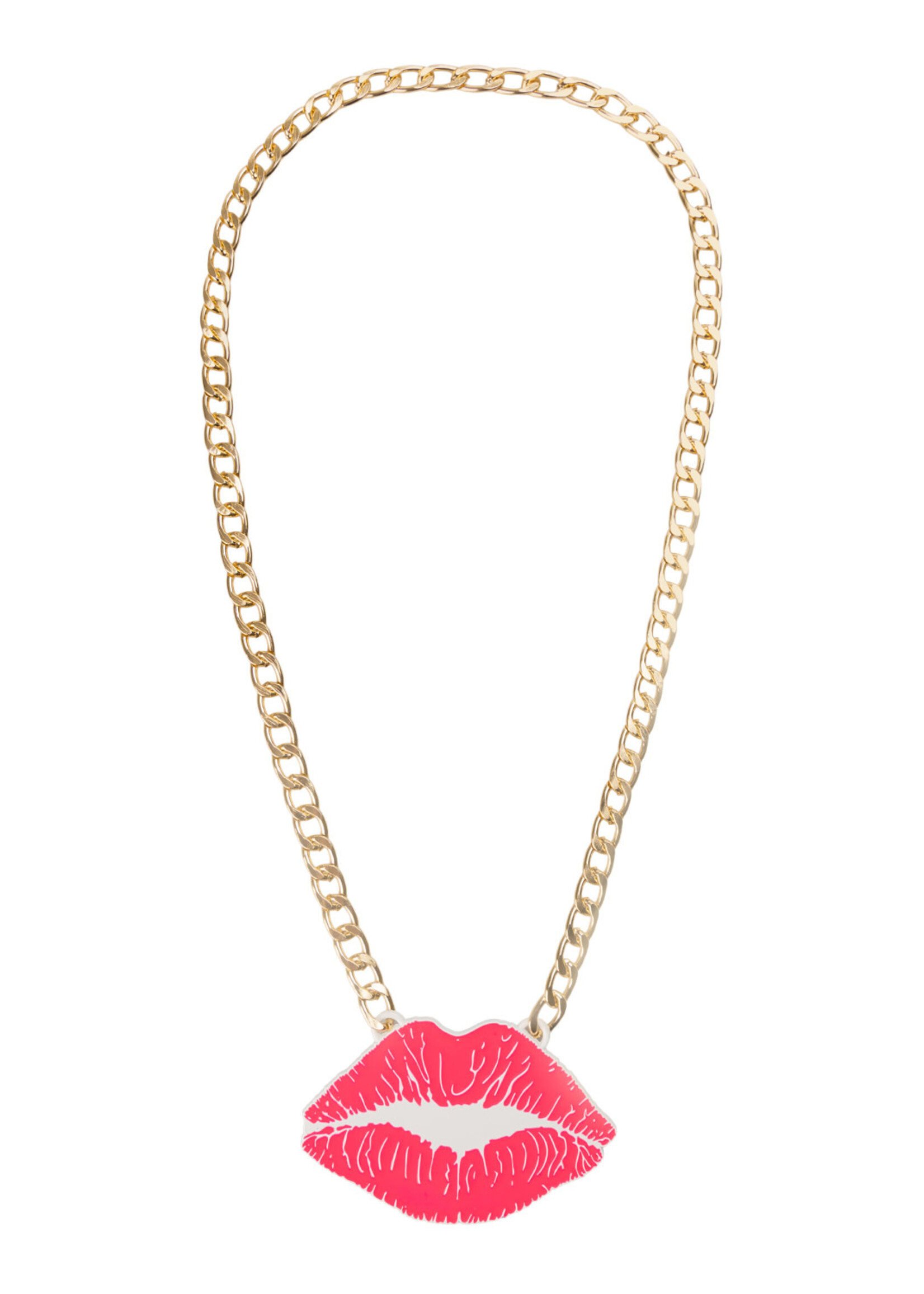PartyXplosion Gouden ketting met Roze lippen hanger