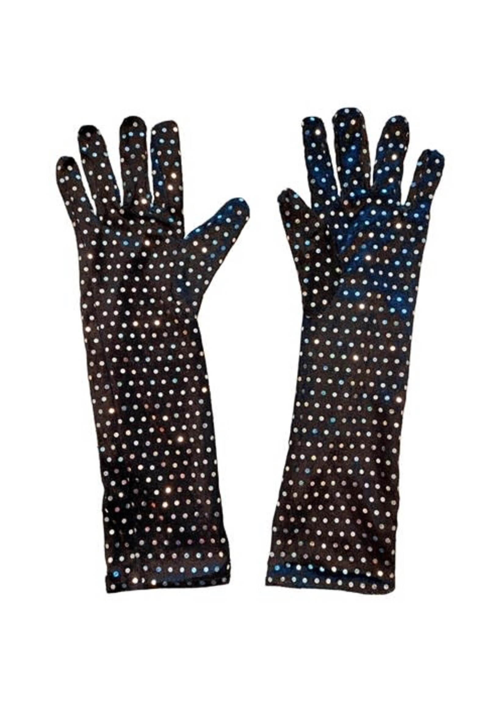 Boland Handschoenen zwart + zilver dots (40cm)