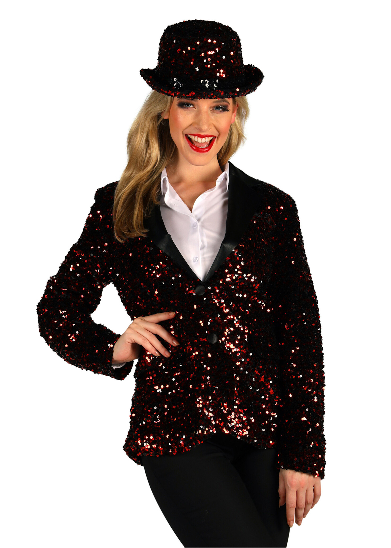 Thetru Dames pailletten colbert "Showstar" Rood-Zwart