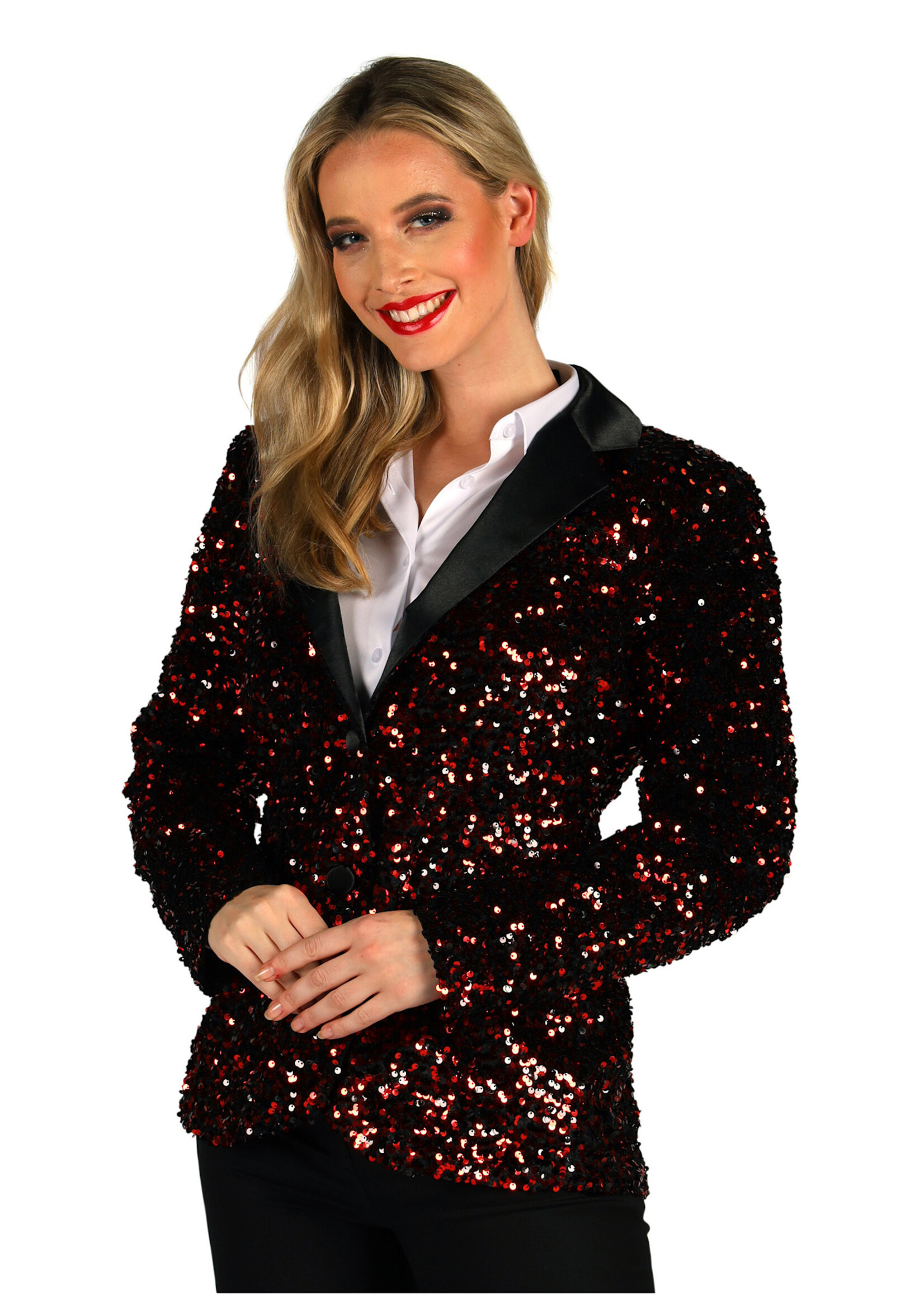Thetru Dames pailletten colbert "Showstar" Rood-Zwart