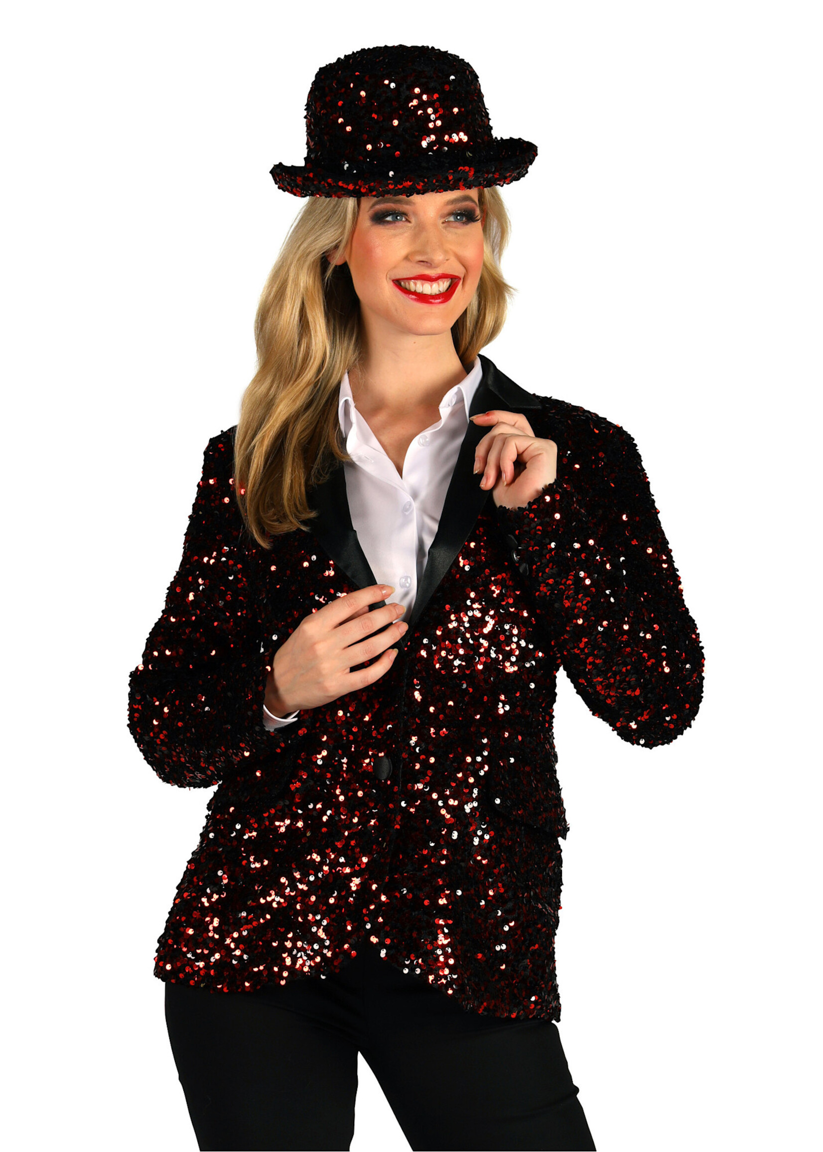 Thetru Dames pailletten colbert "Showstar" Rood-Zwart