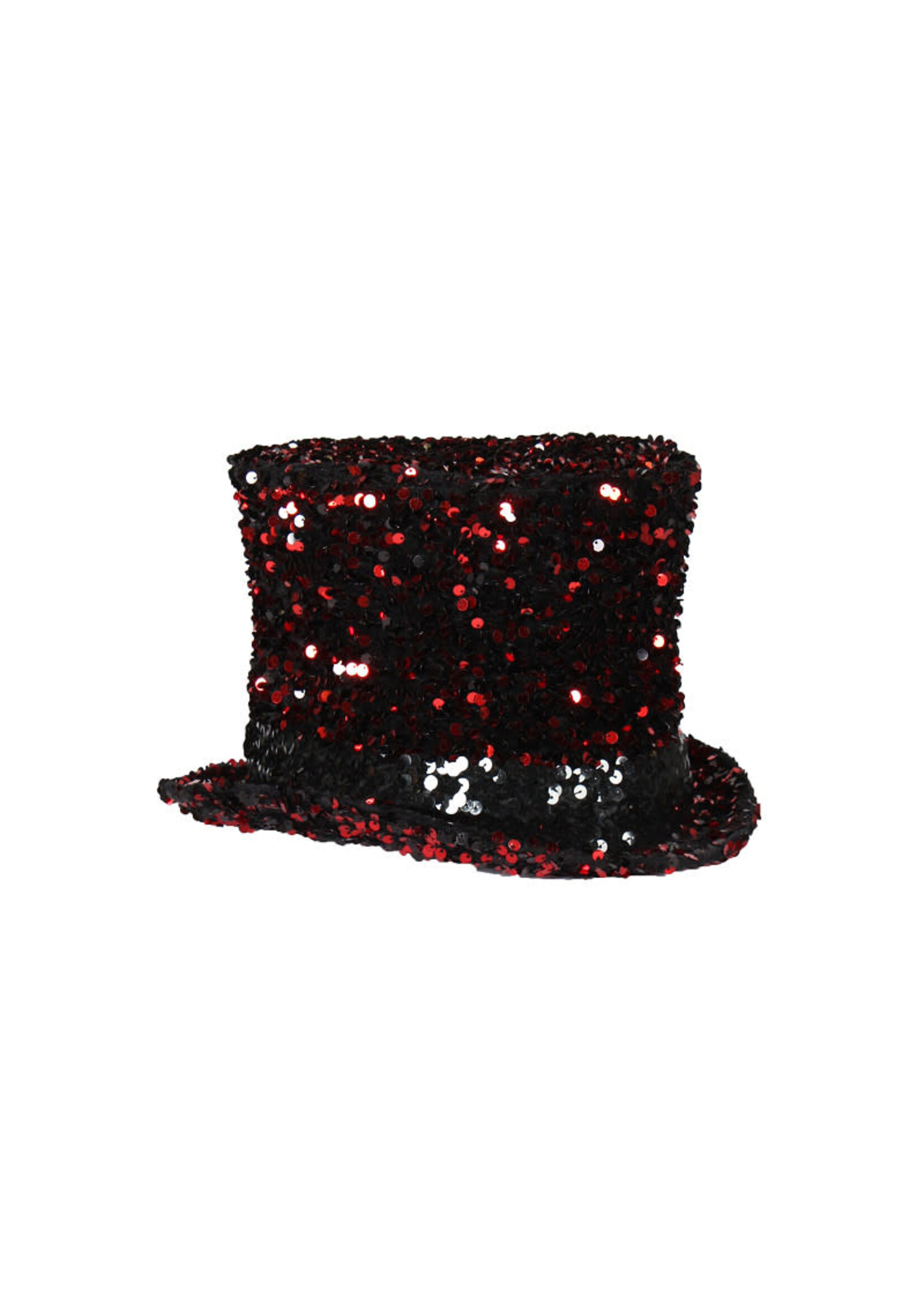 Thetru Luxe hoge hoed pailletten "Cabaret" Rood-Zwart