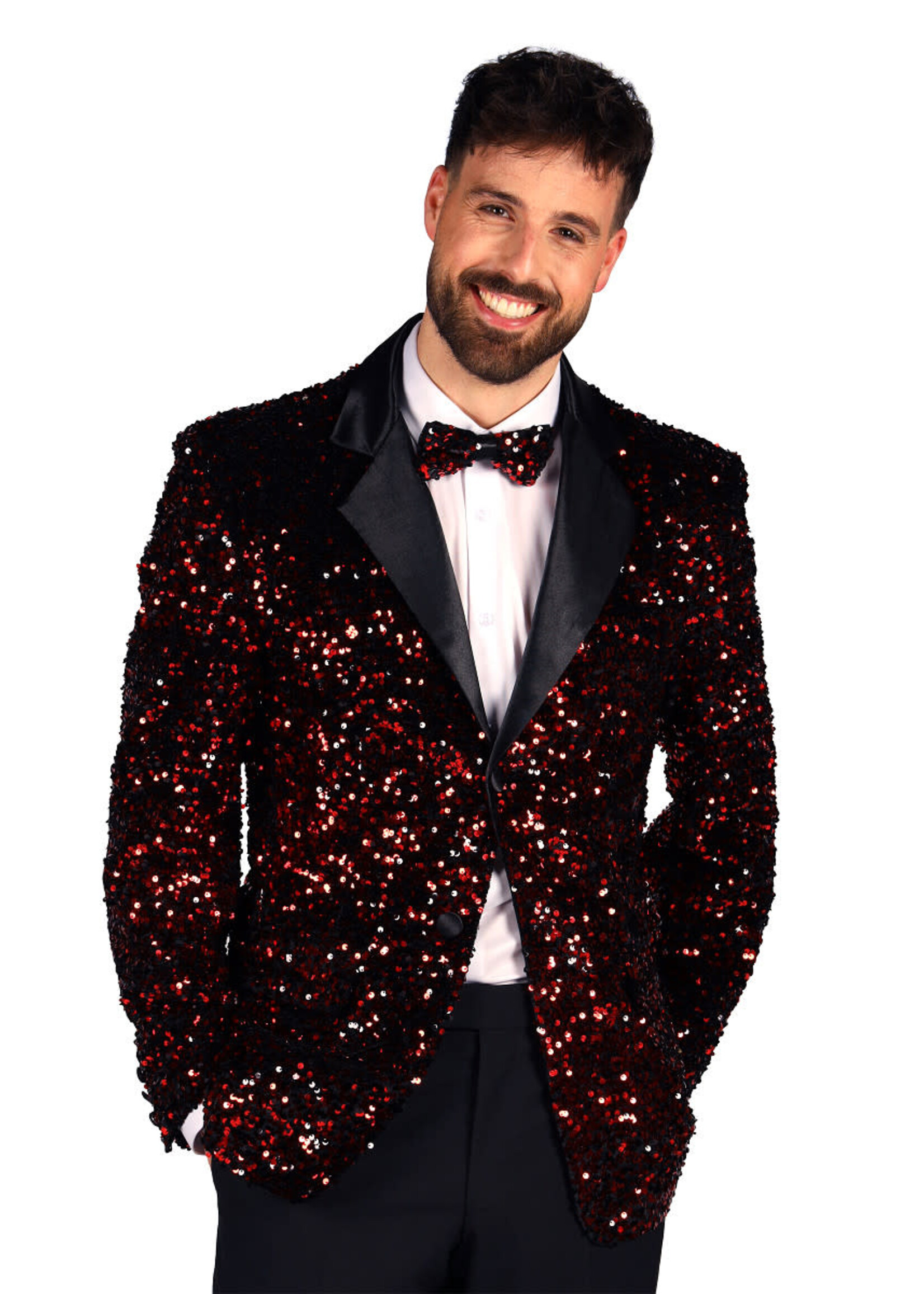 Thetru Heren pailletten colbert "Showstar" Rood-Zwart