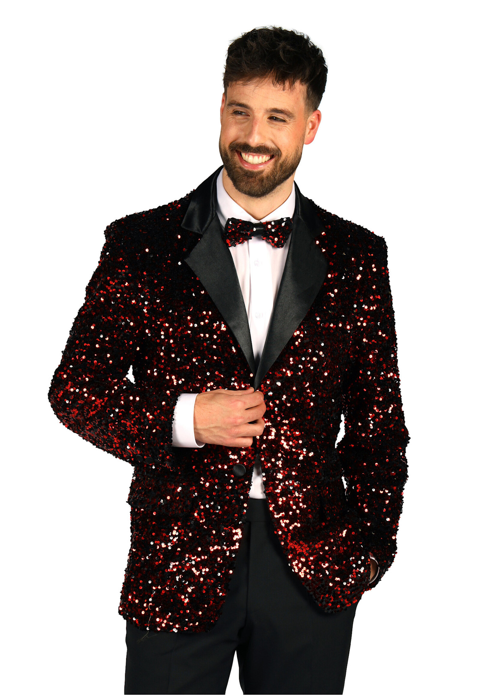 Thetru Heren pailletten colbert "Showstar" Rood-Zwart