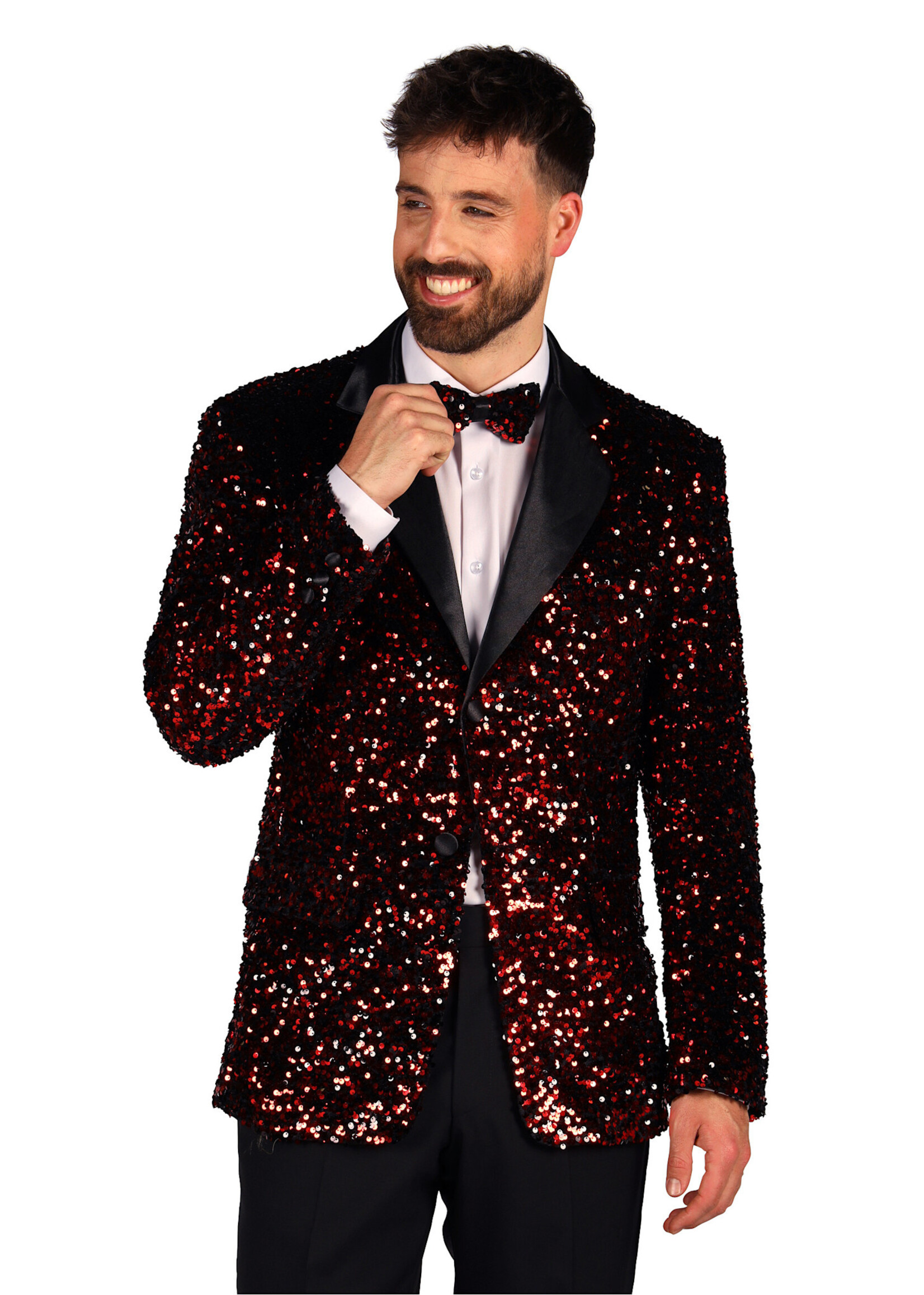 Thetru Heren pailletten colbert "Showstar" Rood-Zwart