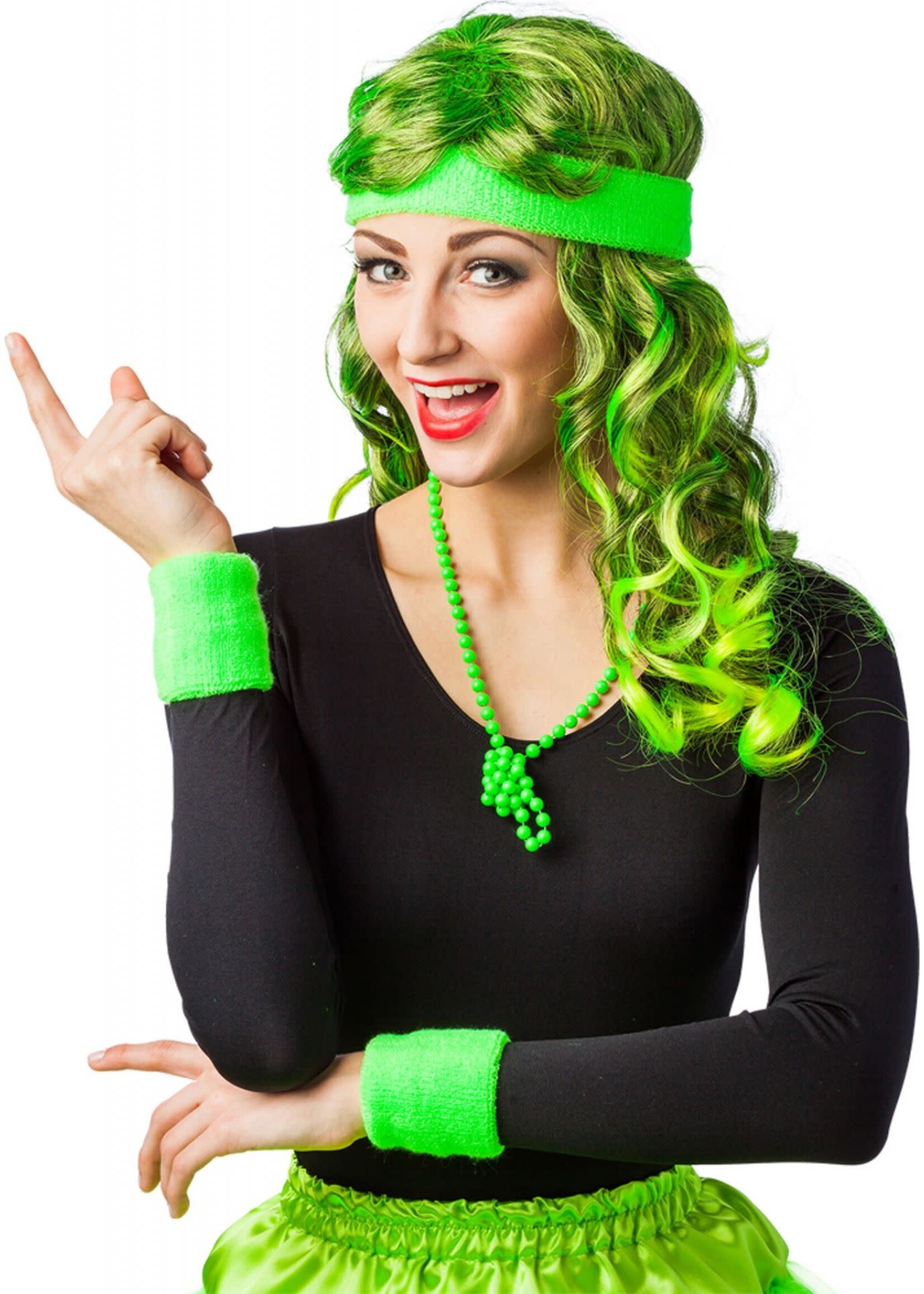 Feestkleding Breda Zweetbandjes set neon-groen