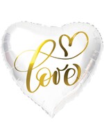 Feestkleding Breda Folieballon Hartvormig Wit 'Love' - 45 cm