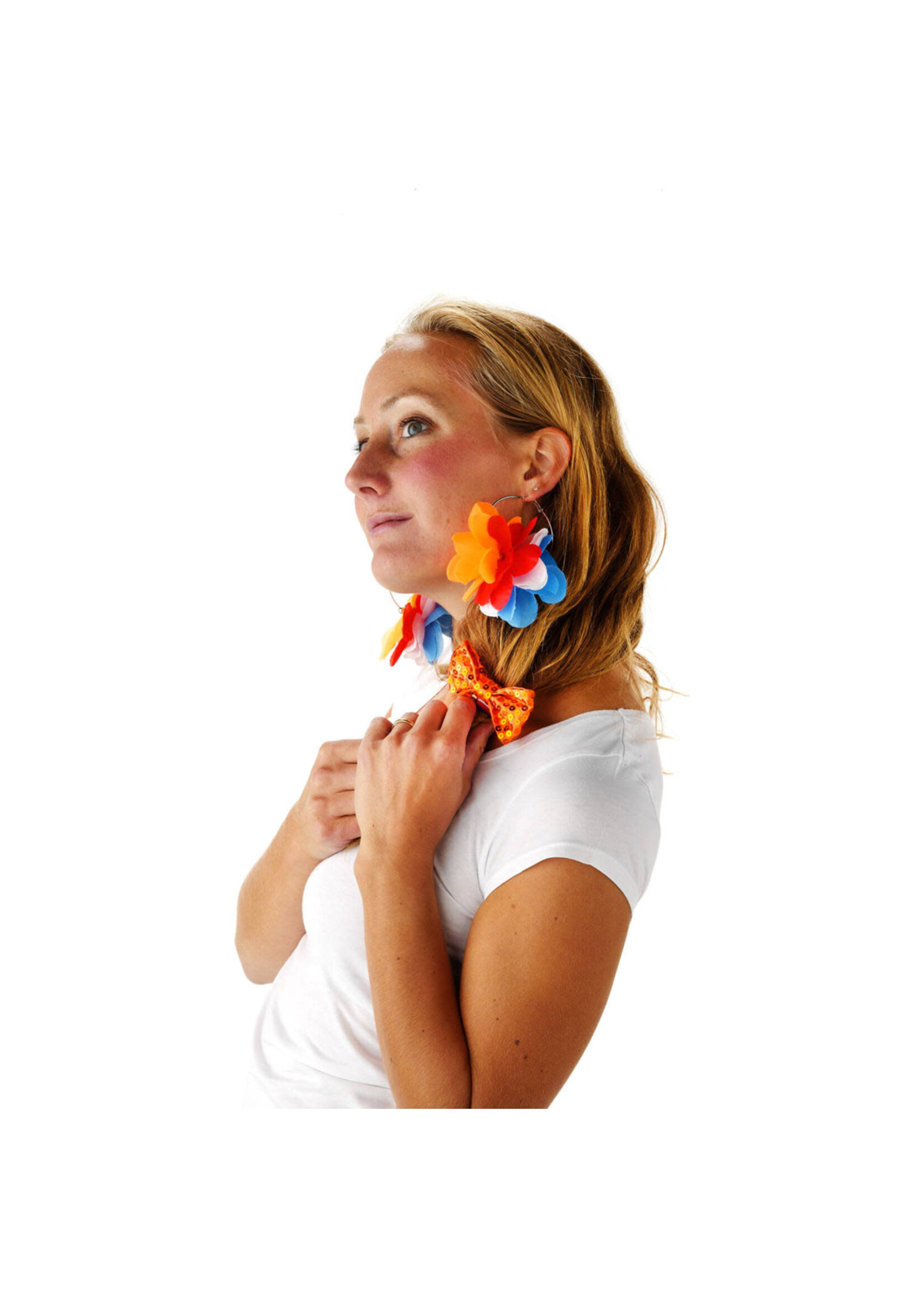 Feestkleding Breda Oorbellen Bloem Oranje-Rood-Wit-Blauw