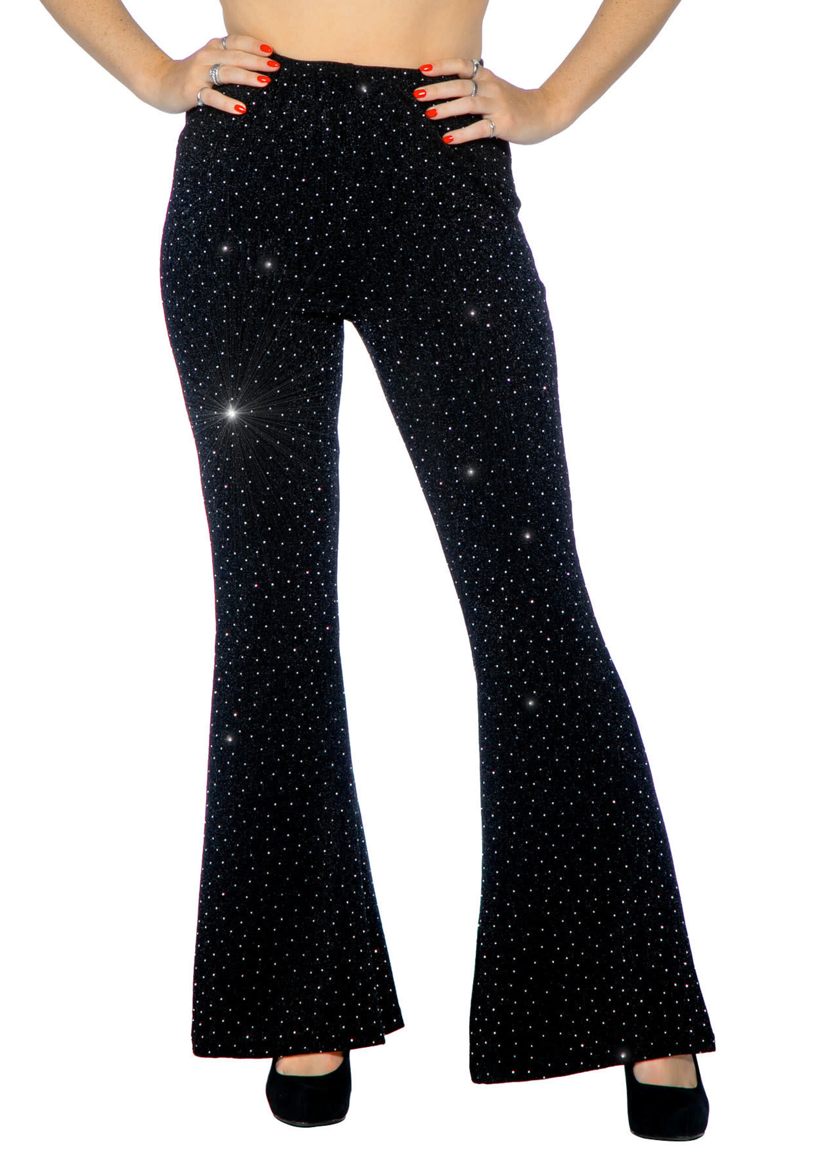 Thetru Party glitter broek flared zwart
