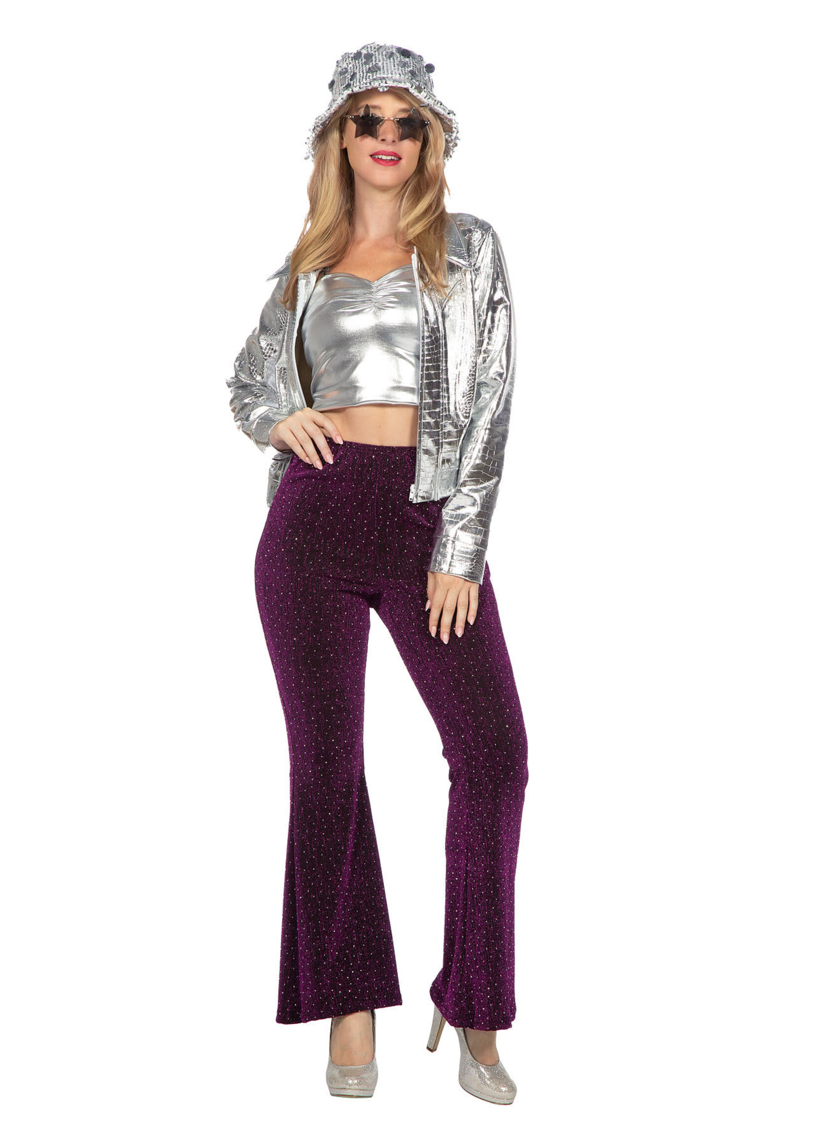 Thetru Party glitter broek flared paars
