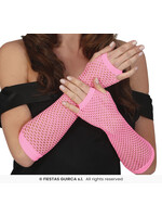 Fiestas Guirca Neon roze lange net handschoenen