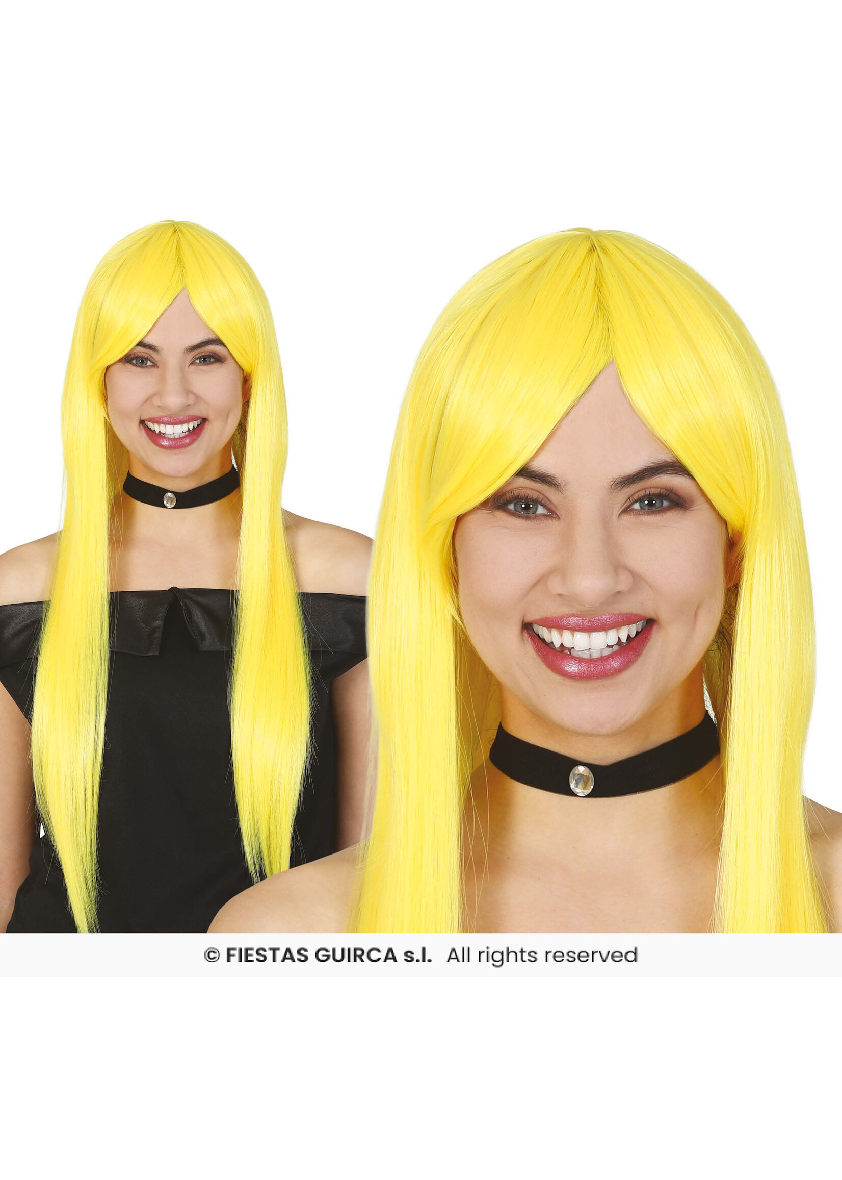 Feestkleding Breda Pruik geel lang haar