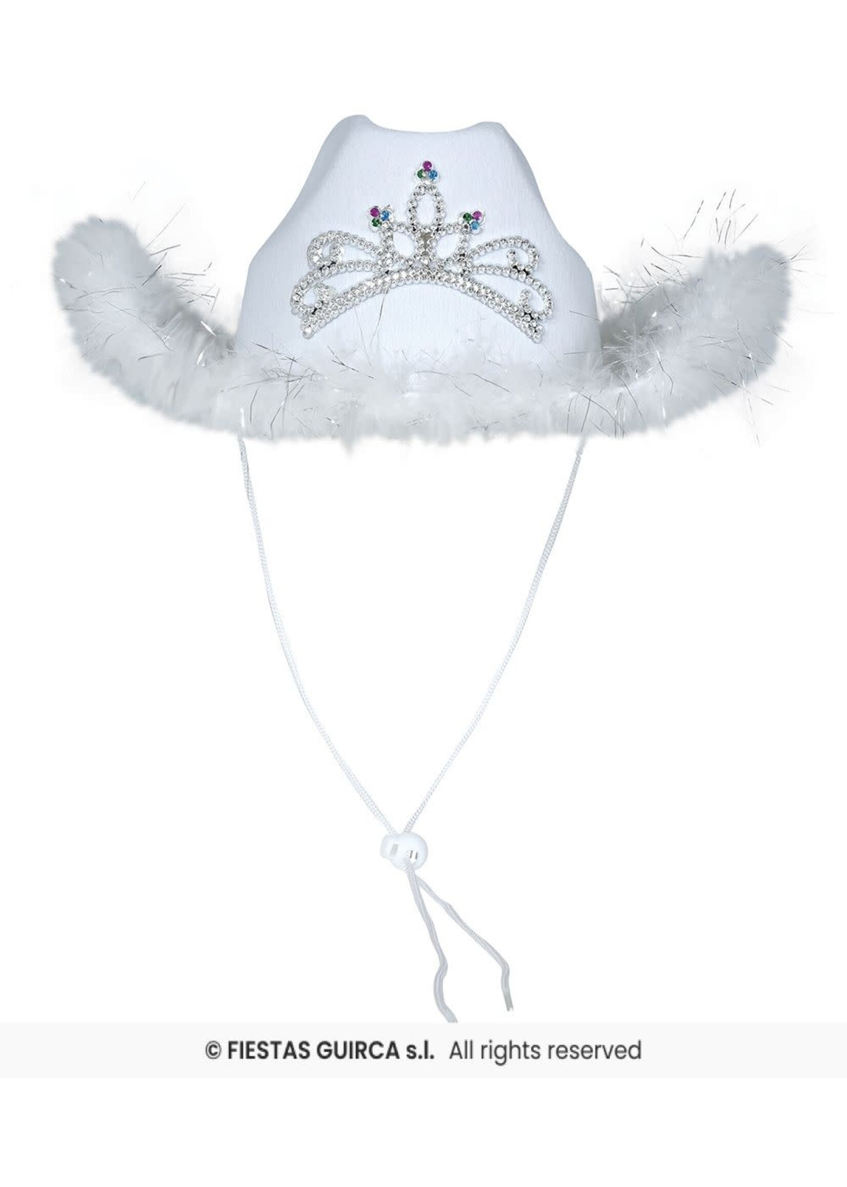 Fiestas Guirca Witte cowboyhoed met bontje en kroon