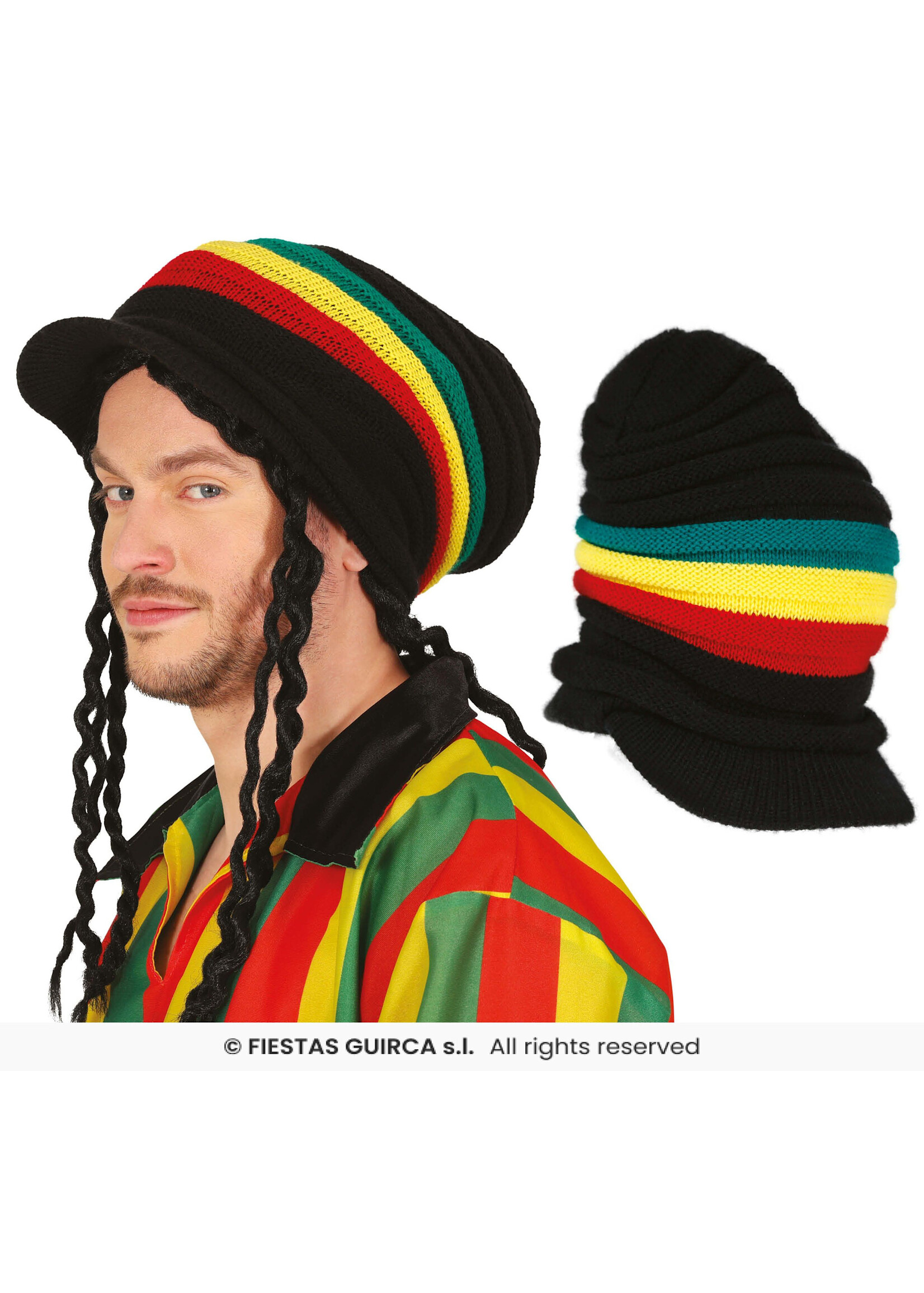 Fiestas Guirca Rasta Muts met klep (zonder haar)